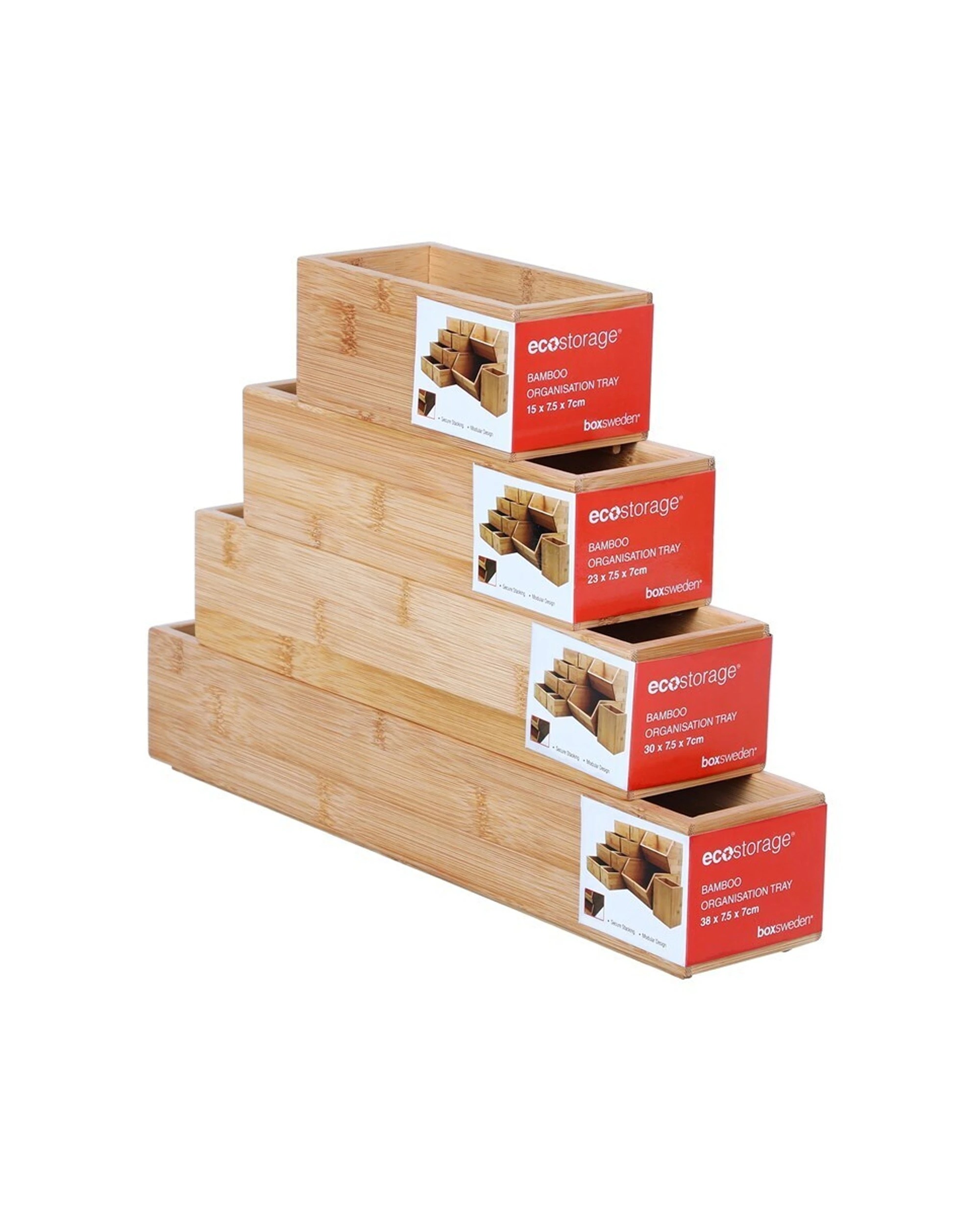 5 Boxsweden Bamboo Organisation Tray 15x7.5cm Modular Storage Tray Stackable
 - Natural, 5 of 6