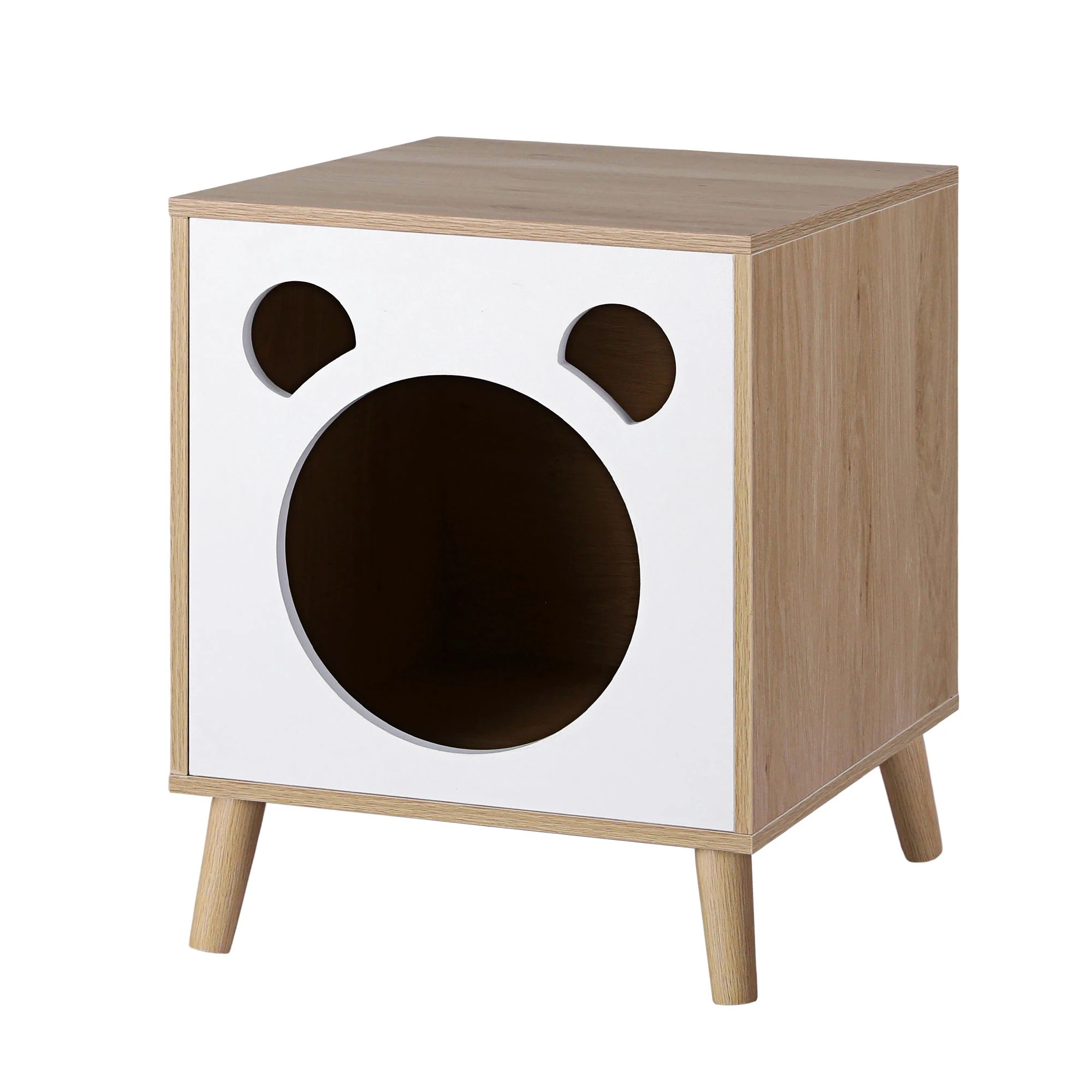 1 Artiss Cat Nest Bedside Table Solid Wood - Natural, 1 of 7