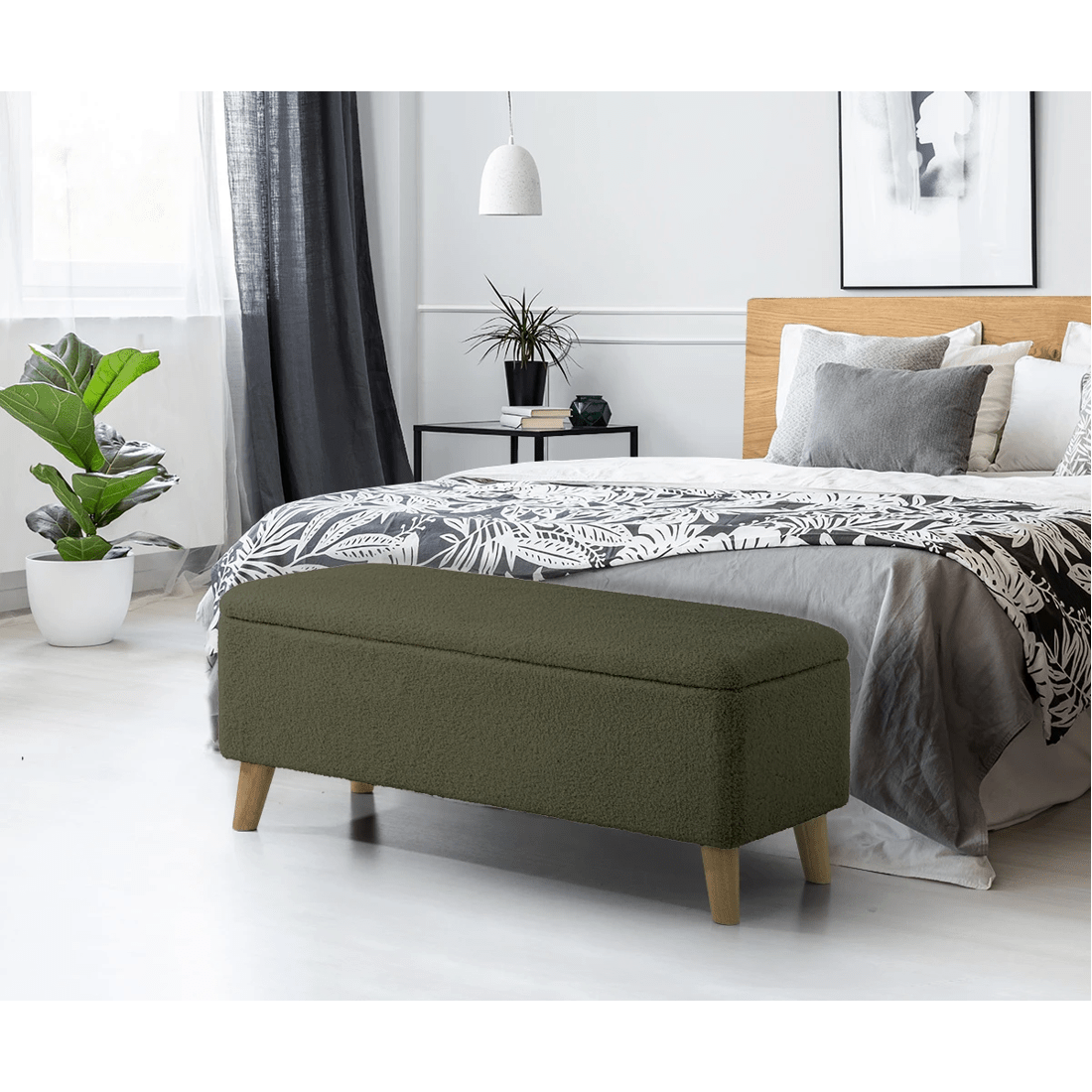 4 Oikiture Storage Ottoman Box Chest Sherpa - Green, 4 of 10