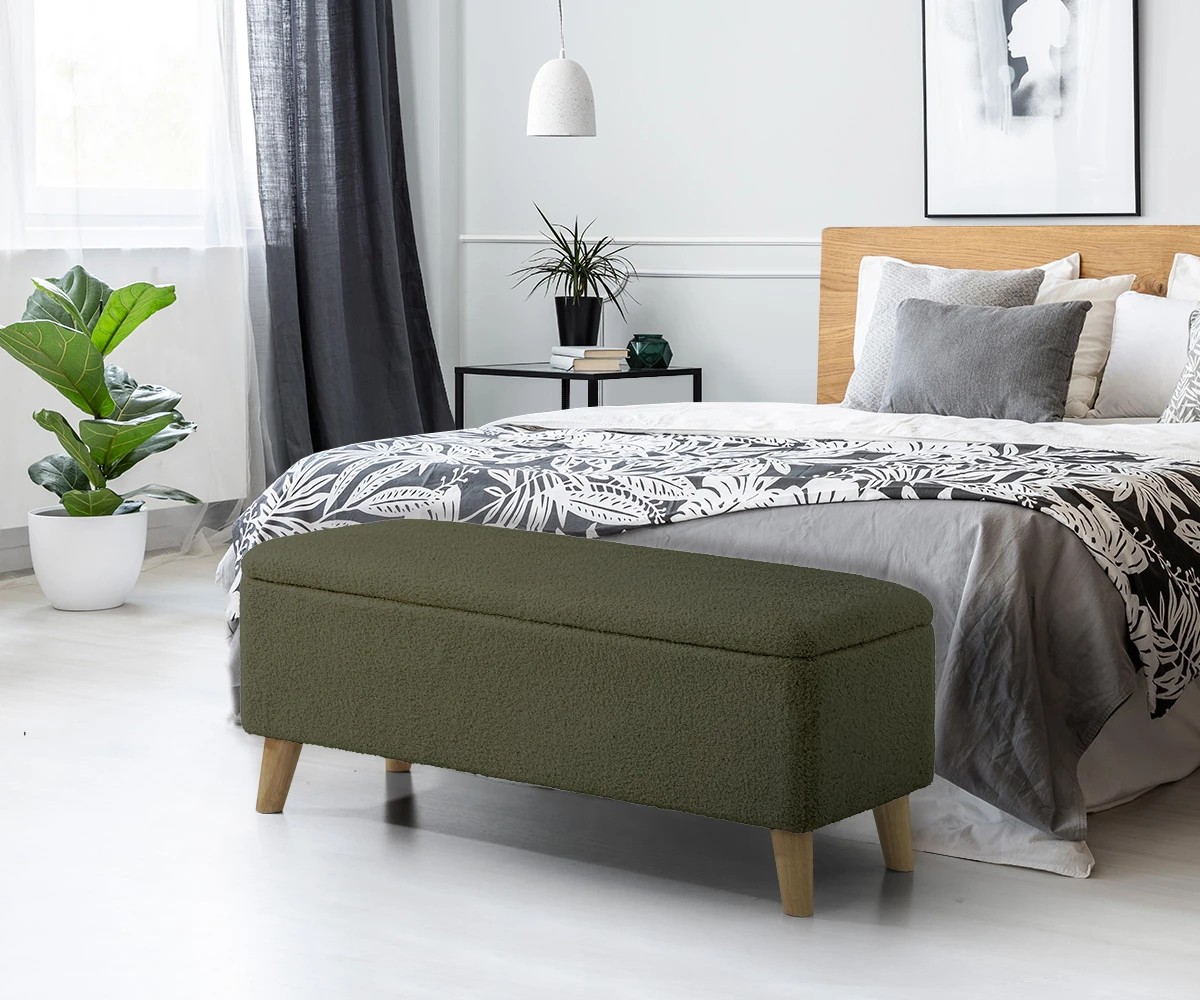 4 Oikiture Storage Ottoman Box Chest Sherpa - Green, 4 of 10