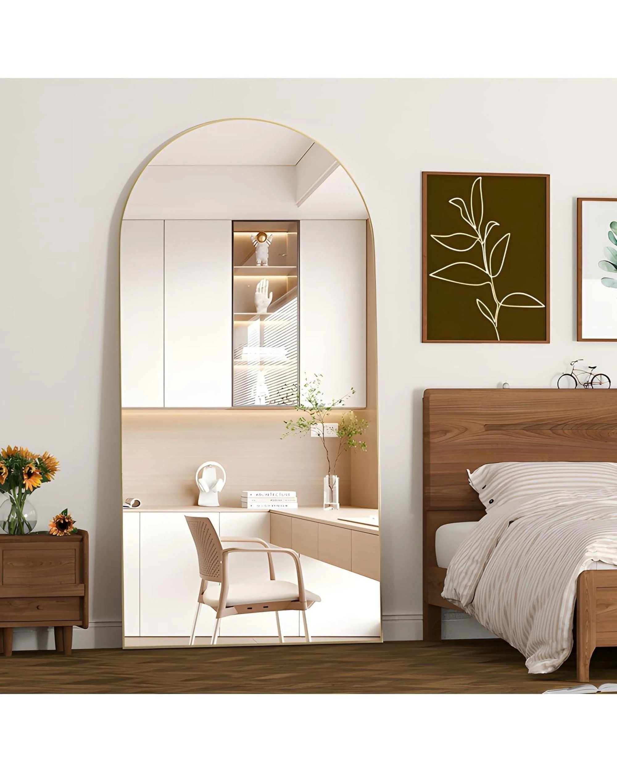 8 OAKORY 180x80cm Arched Full Length Mirror, Floor Mirror for Bedroom Living Room Entry Gold, 8 of 8