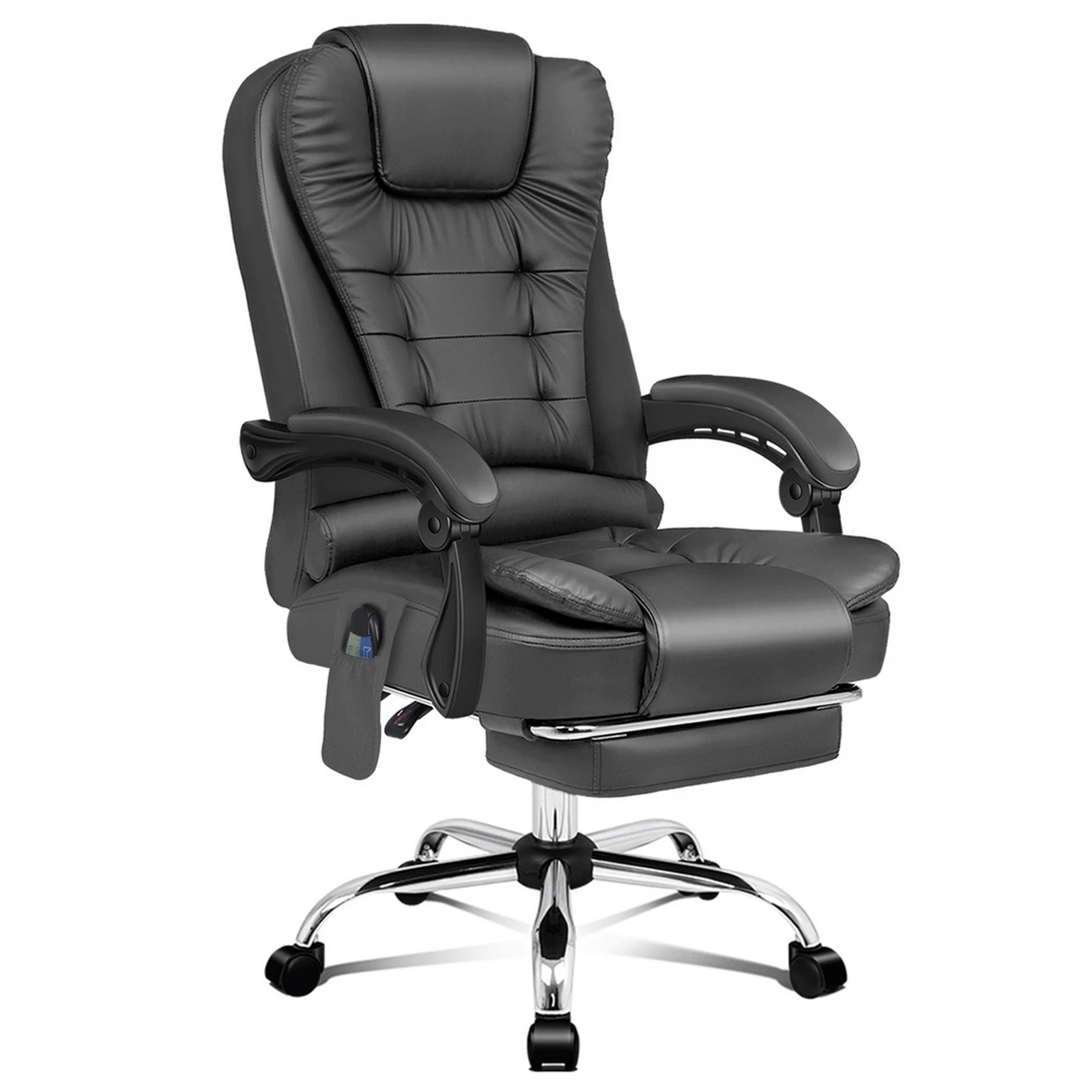 1 Alfordson Massage Office Chair Heated Seat Executive Racer Gaming PU Leather - Grey, 1 of 10