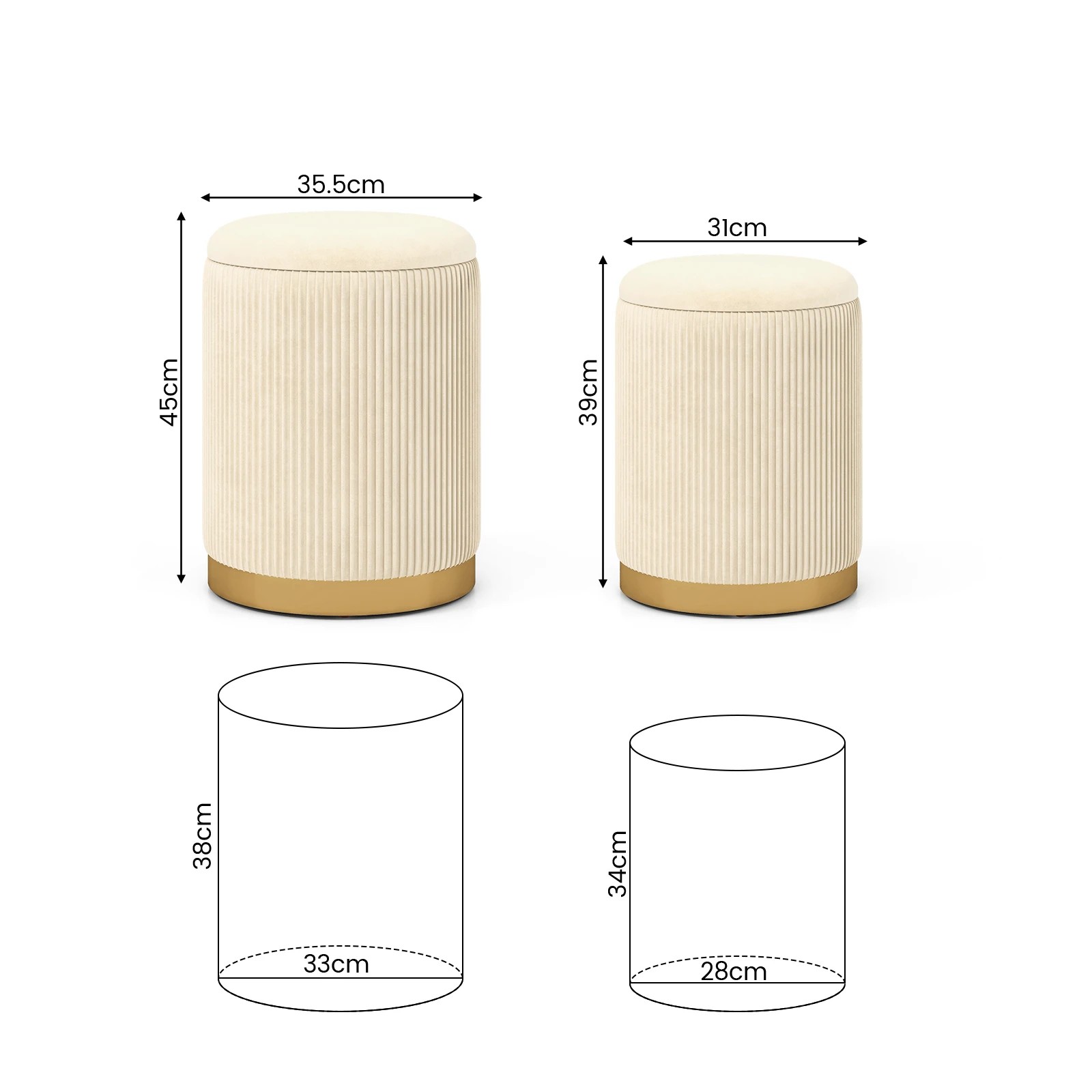 3 Costway 2PCS Storage Ottoman Vanity Stool Upholstered Chair, 3 of 3