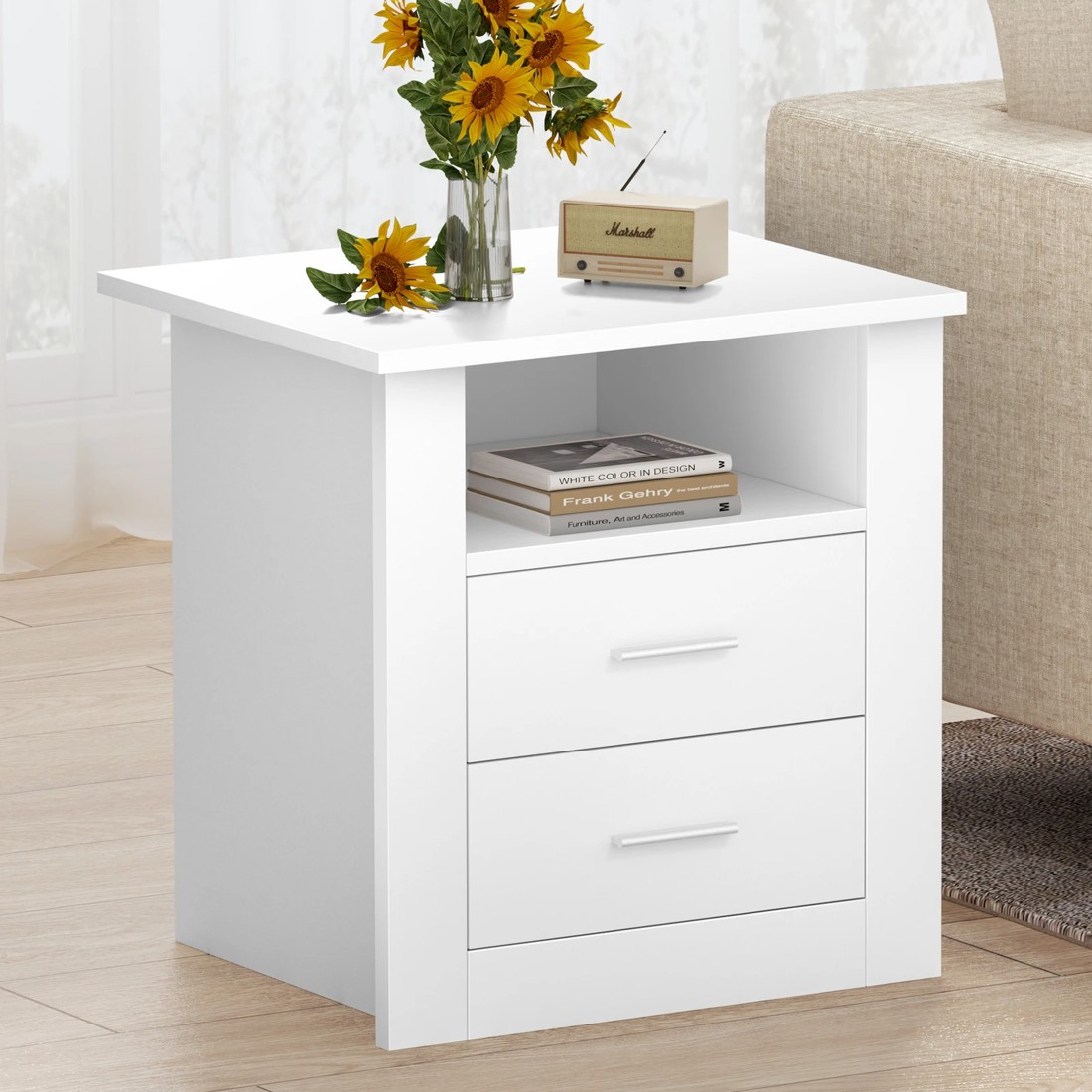 4 Alfordson Bedside Table Nightstand Storage Cabinet Side Table Classic - White, 4 of 10
