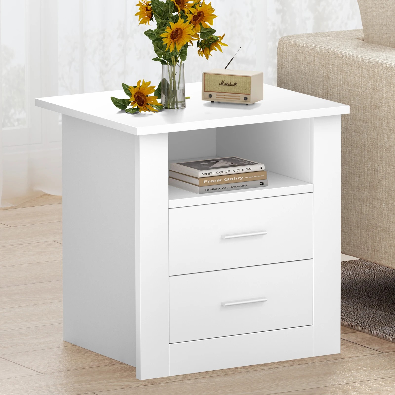 4 Alfordson Bedside Table Nightstand Storage Cabinet Side Table Classic - White, 4 of 10