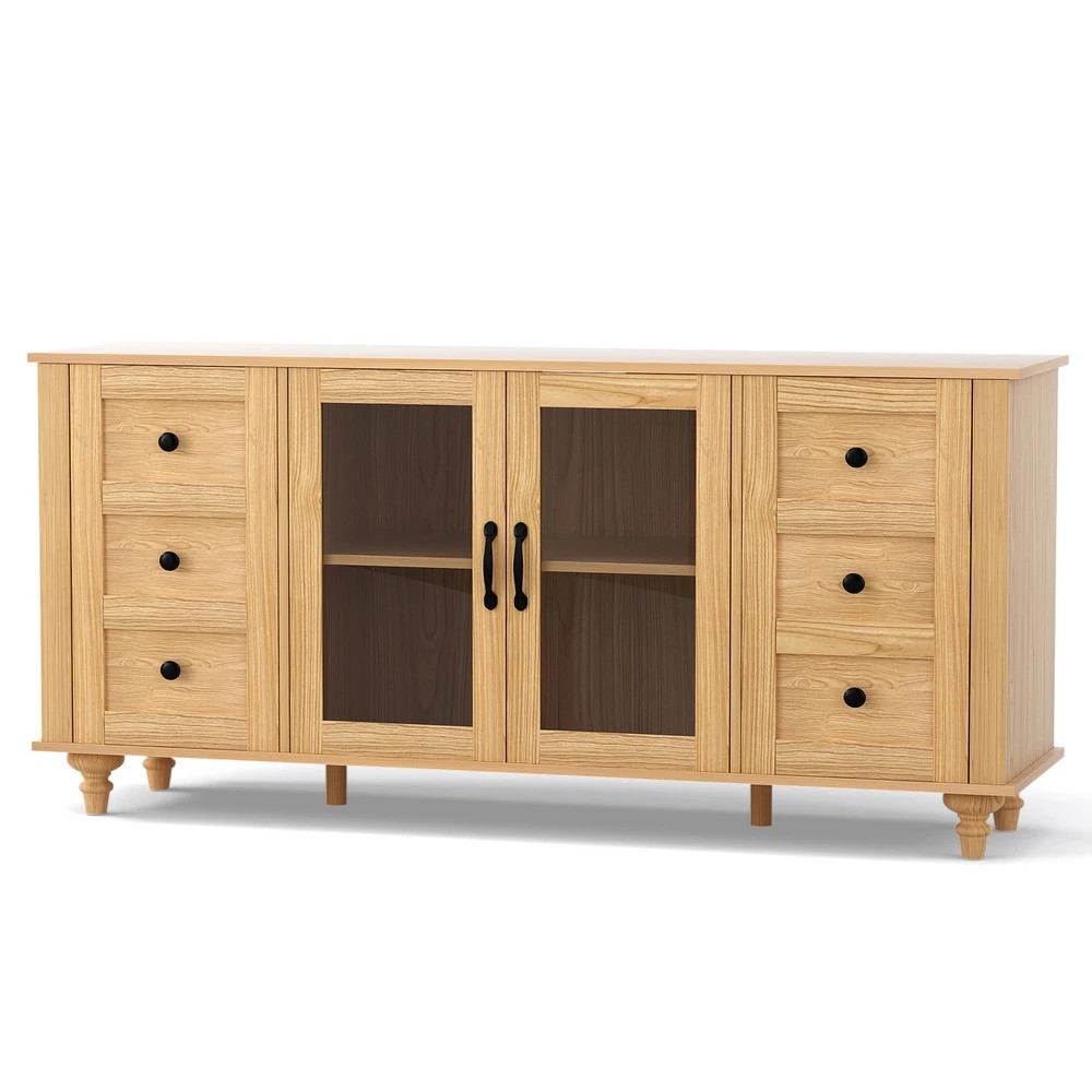 1 Artiss Buffet Sideboard Storage Cabinet Kitchen Cupboard Faux Drawer 150CM Pine - Pine, 1 of 7