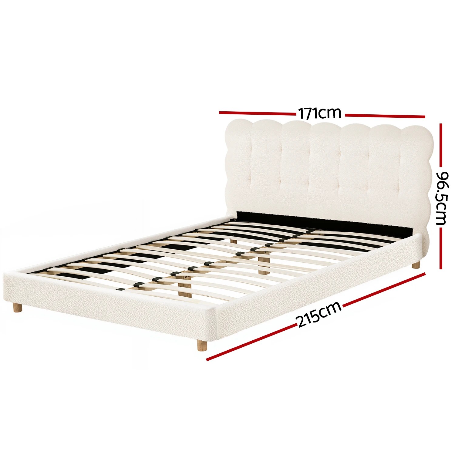 2 Artiss Queen Bed Frame Cloud Headboard Boucle Fabric Mattress Platform Base - White, 2 of 7