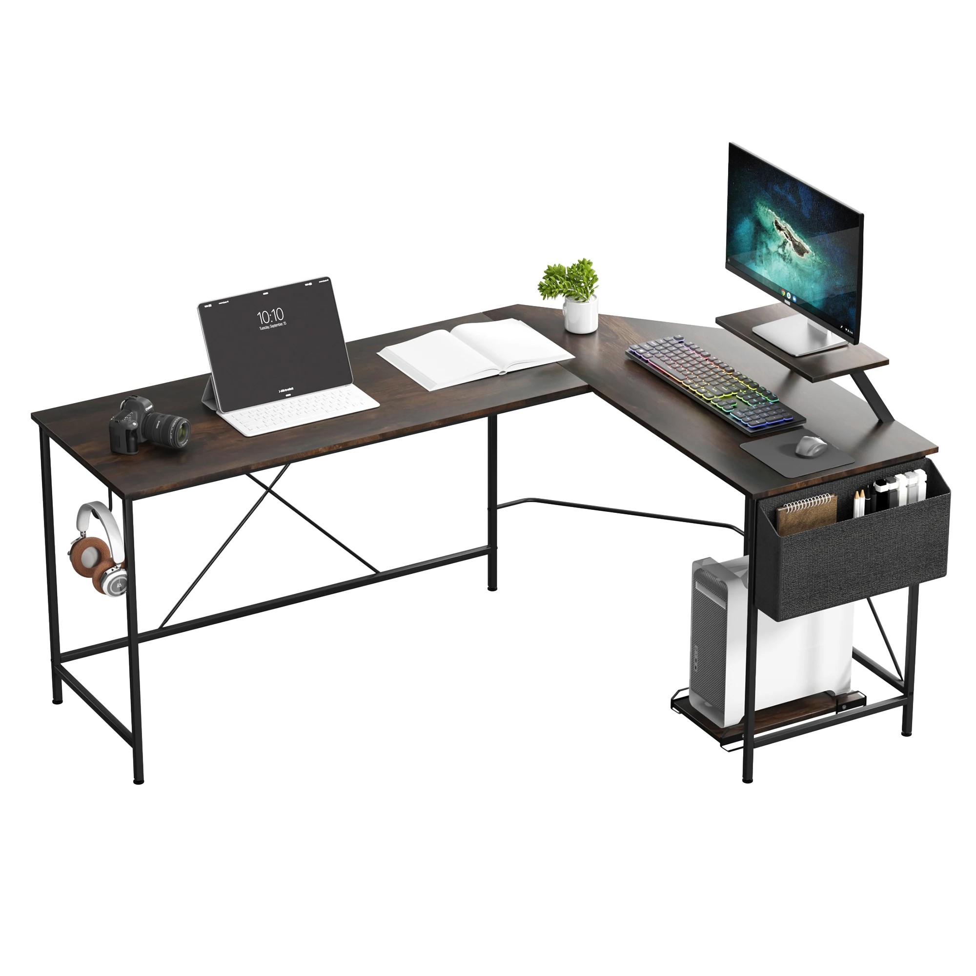 9 Levede L-Shape Corner Computer Desk - Brown, 9 of 9