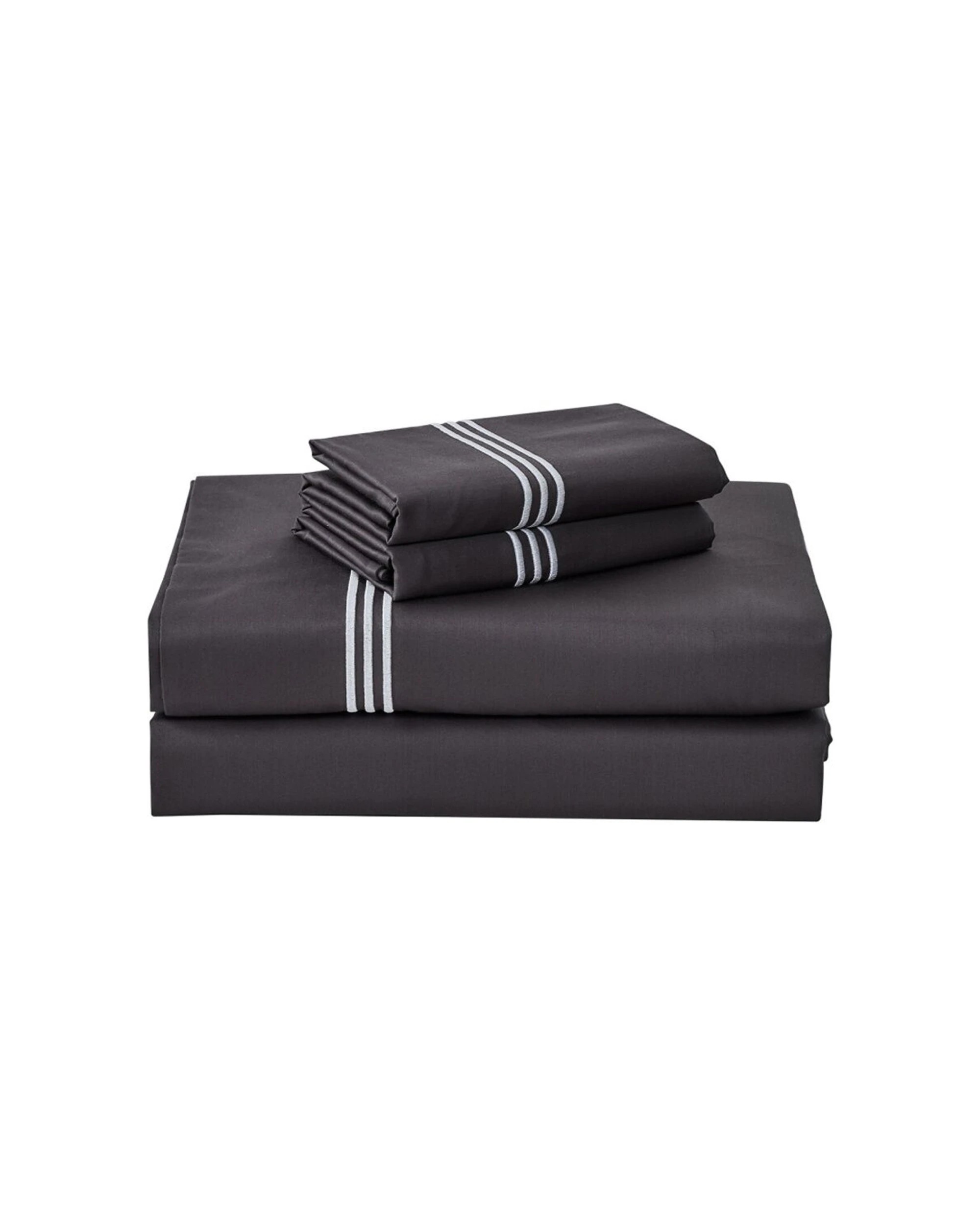 1 Grosvenor House 500TC Egyptian Cotton Hotel Embroidered Bed Bedding Sheet Set - Queen Bed - Charcoal, 1 of 8