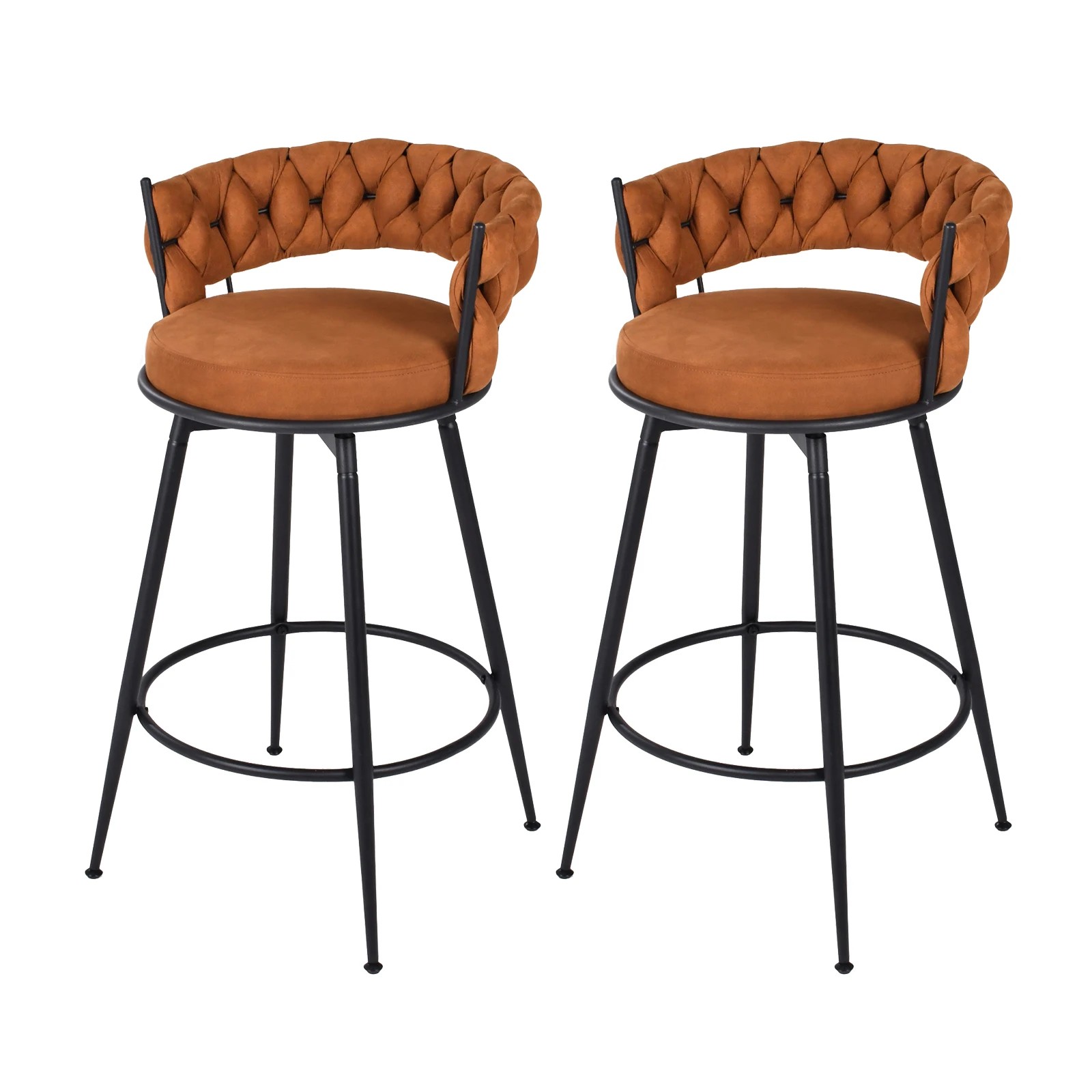 1 Advwin Bar Stools Set of 2 Kitchen Stools 360° Swivel Counter Height Stools - Brown, 1 of 7