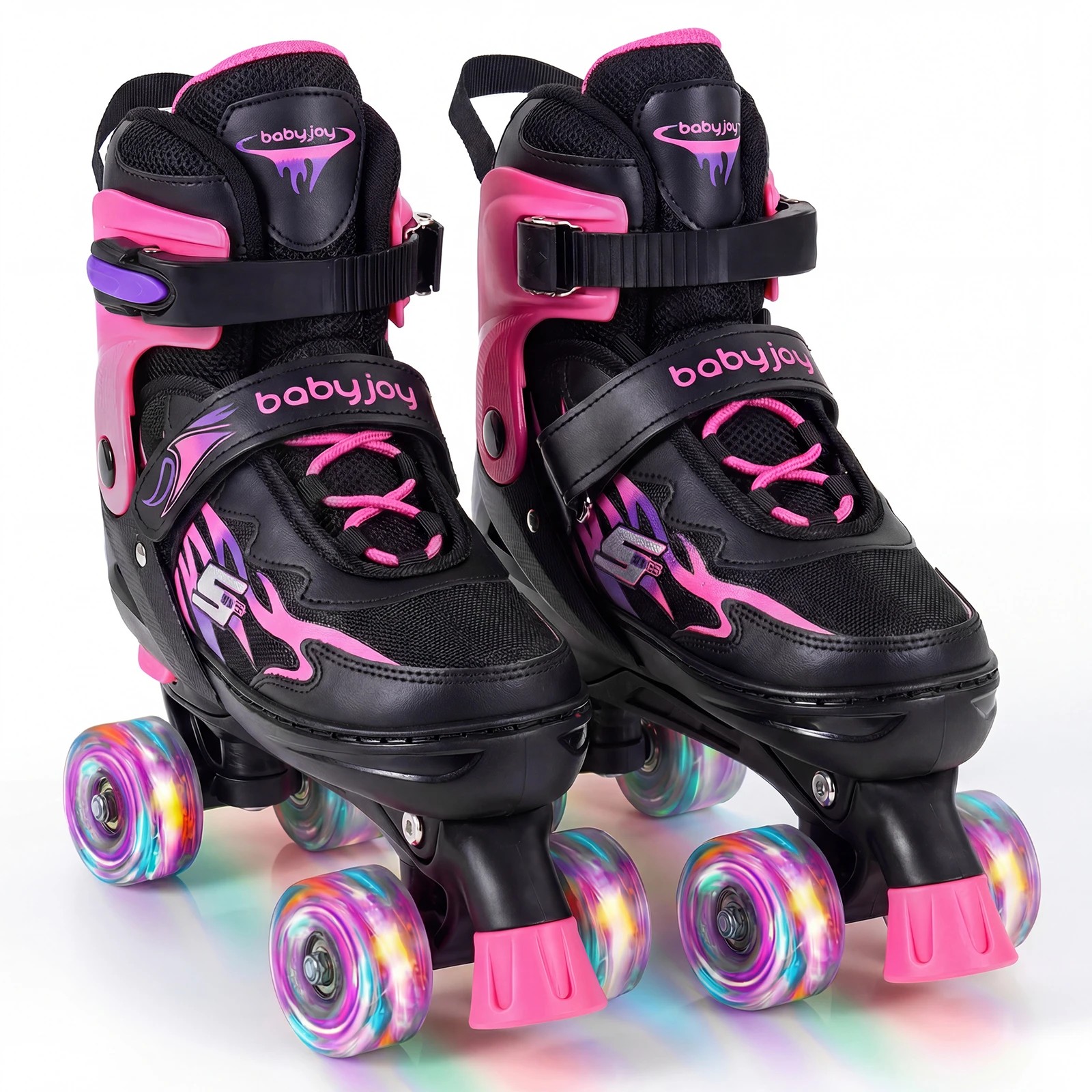 1 Costway 4-Size Adjustable Roller Skates Fun Quad Skating Shoes Roller Beginner Age 9-14 - Pink, 1 of 1