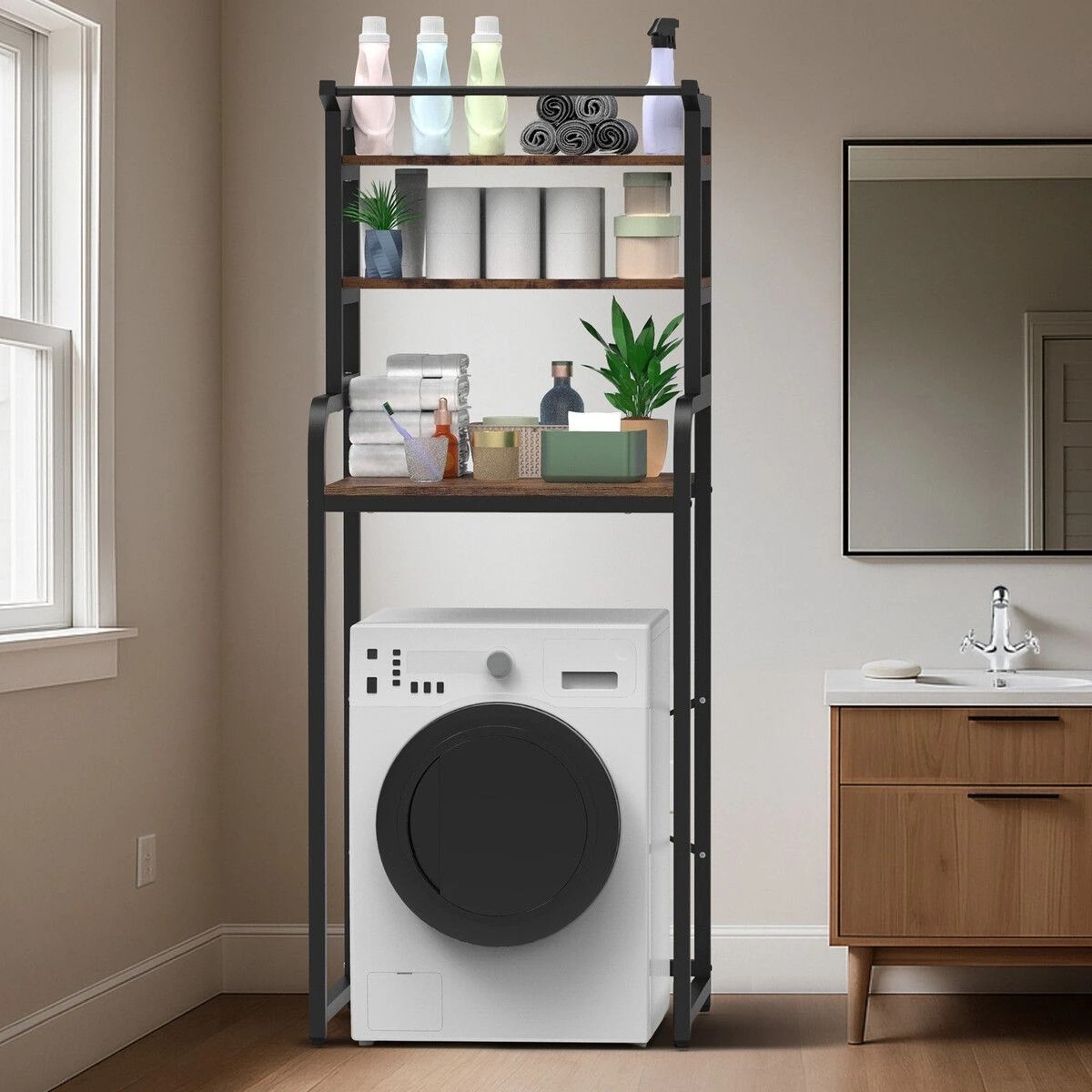 2 LUXSUITE 3 Tier Laundry Shelf Rack Storage Shelves Over the Toilet Washing Machine Washer Dryer Bathroom Organiser, 2 of 5