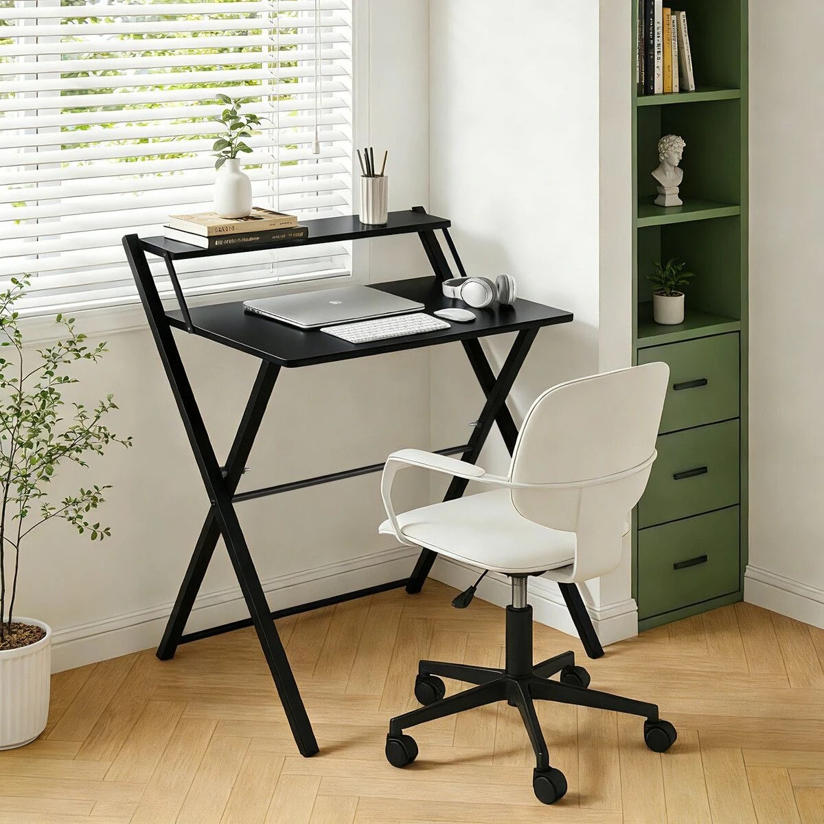 2 AUSWAY 2-Tier Folding Table Office Work Study Computer Laptop Desk, 2 of 4