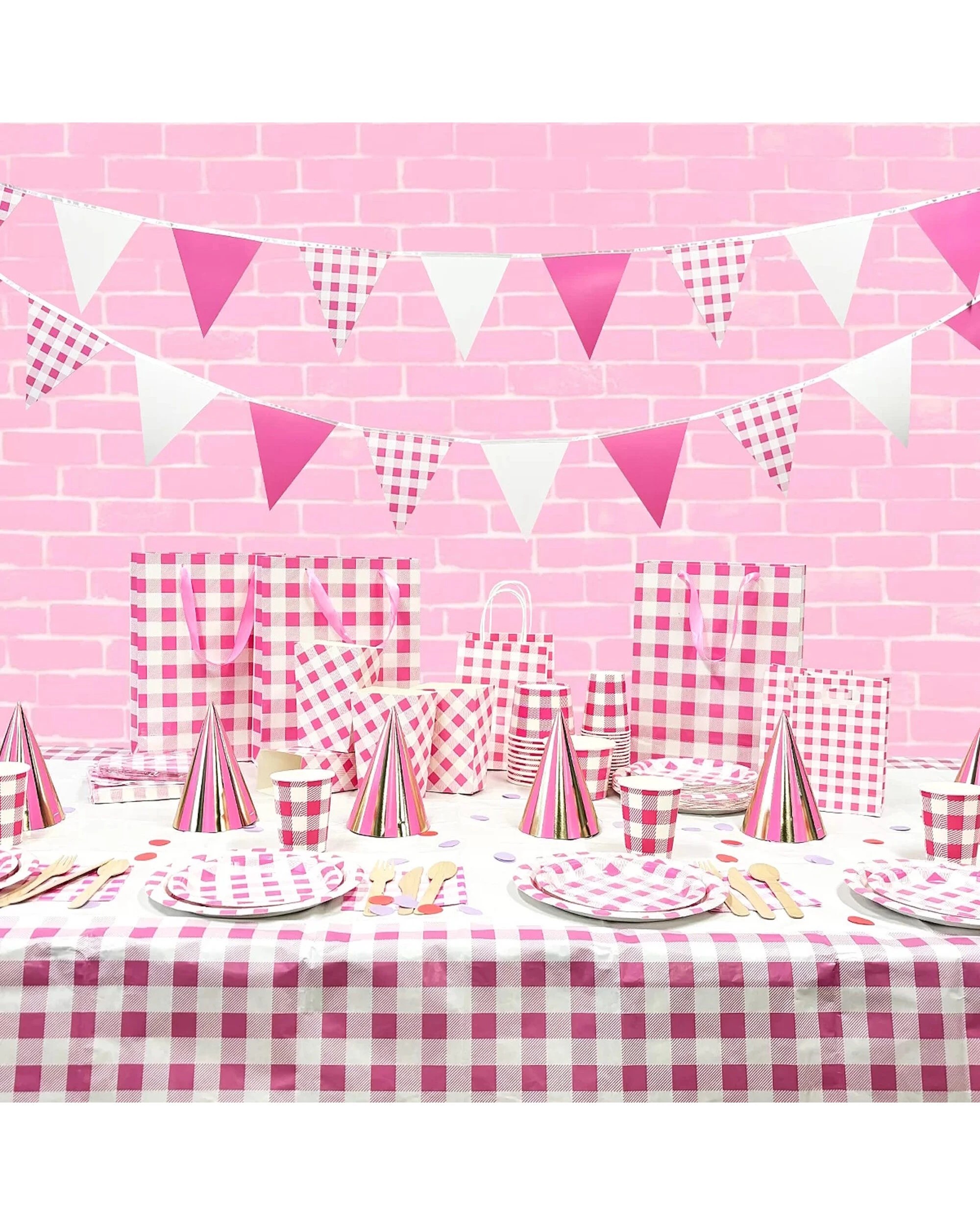 1 Party Maker Gingham Bunting Decoration Accessory - Pink, 1 of 4