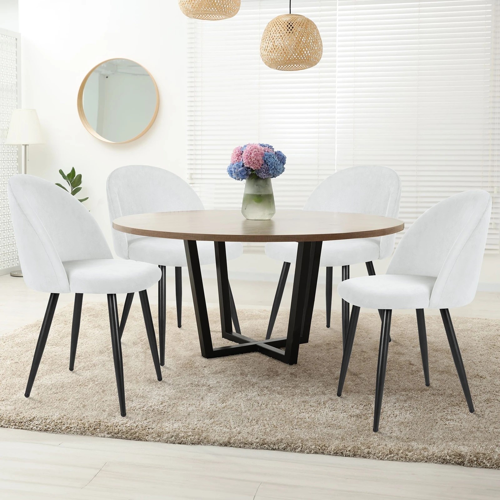 4 Alfordson 2x Dining Chairs Kitchen Accent Lounge Seat Metal Velvet - White, 4 of 9