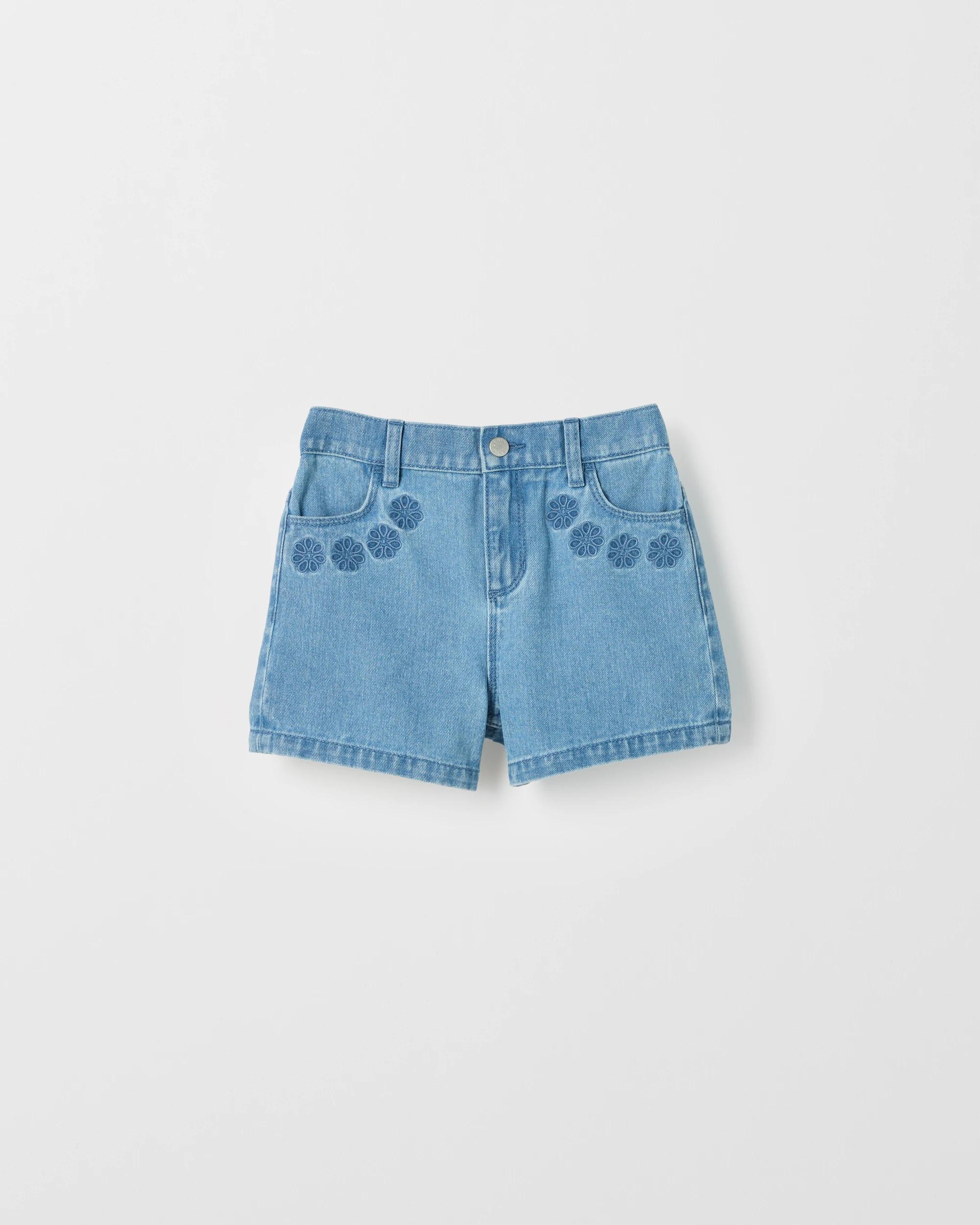 1 Target Kids Broderie Denim Shorts BLUE WASH, 1 of 2