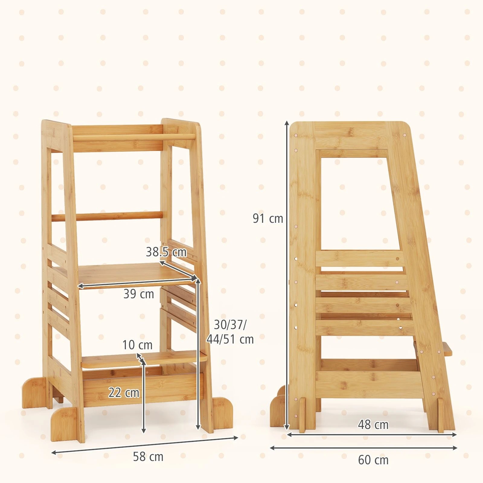 3 Costway Wood Step Stool Standing Tower Natural Look, 3 of 3