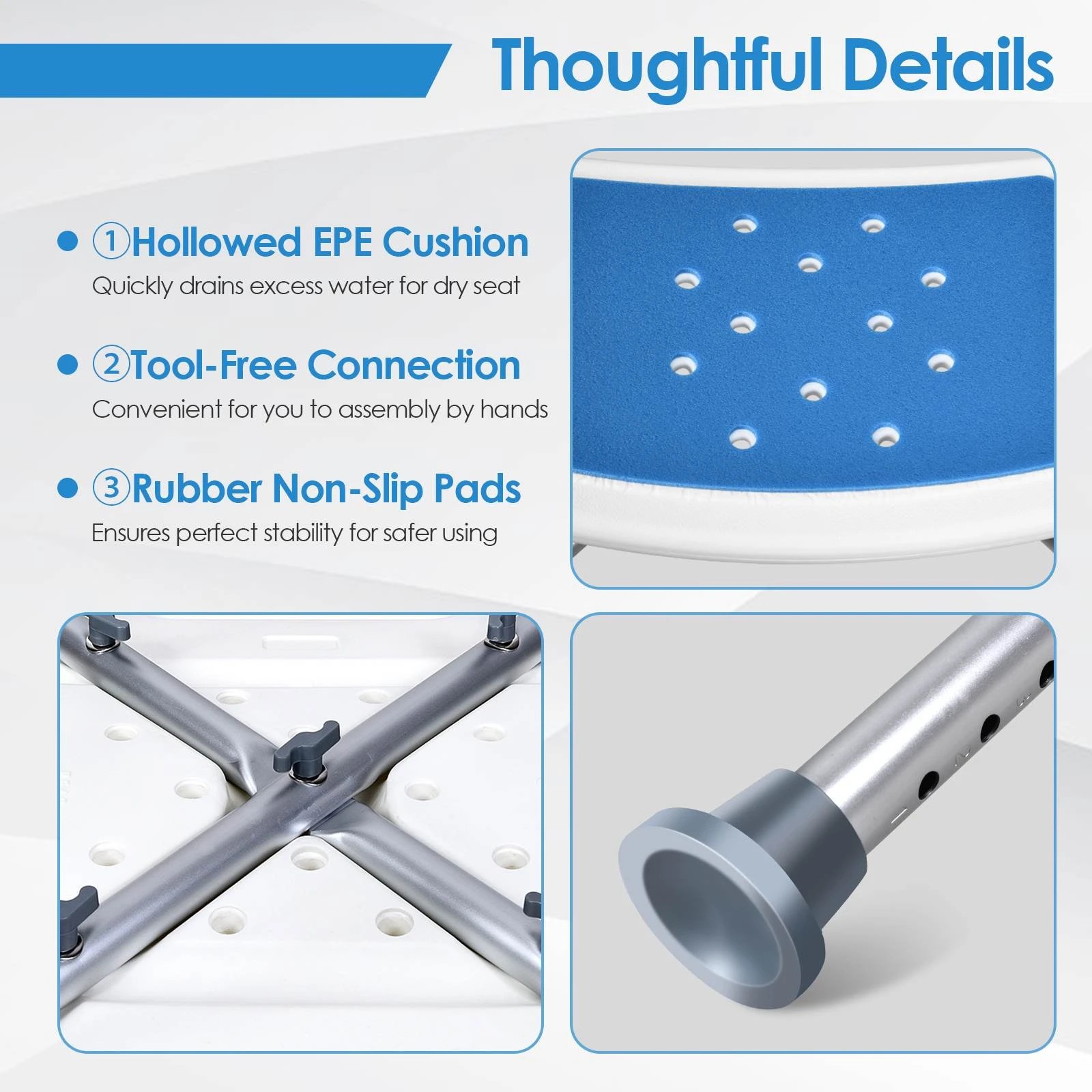 4 Costway Adjustable Shower Stool Lightweight Bathtub Stool for Senior, 4 of 10