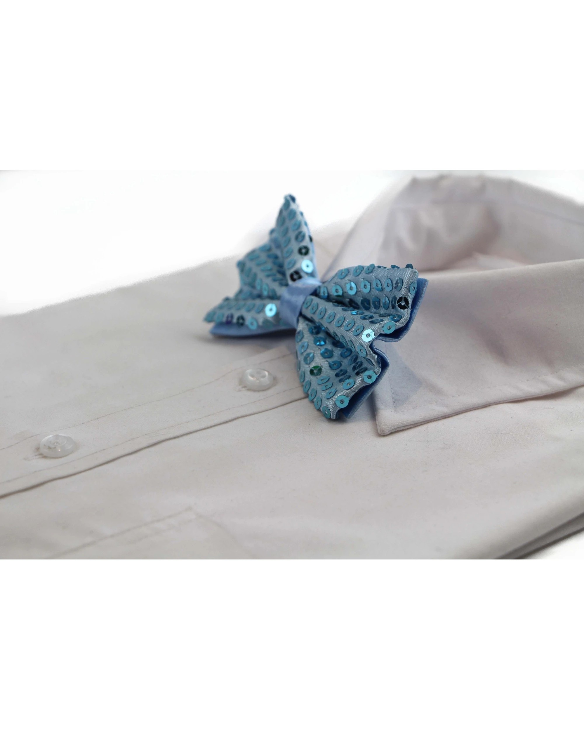 1 Zasel Mens Light Blue Sequin Patterned Bow Tie, 1 of 2
