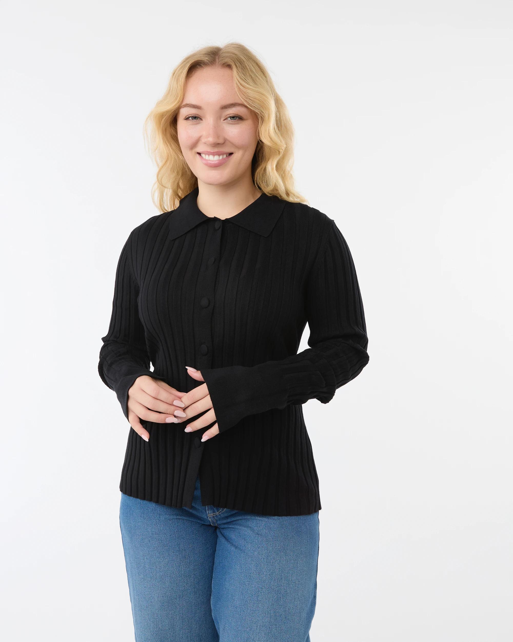 1 Long Sleeve Button Through Polo Shirt Black, 1 of 6