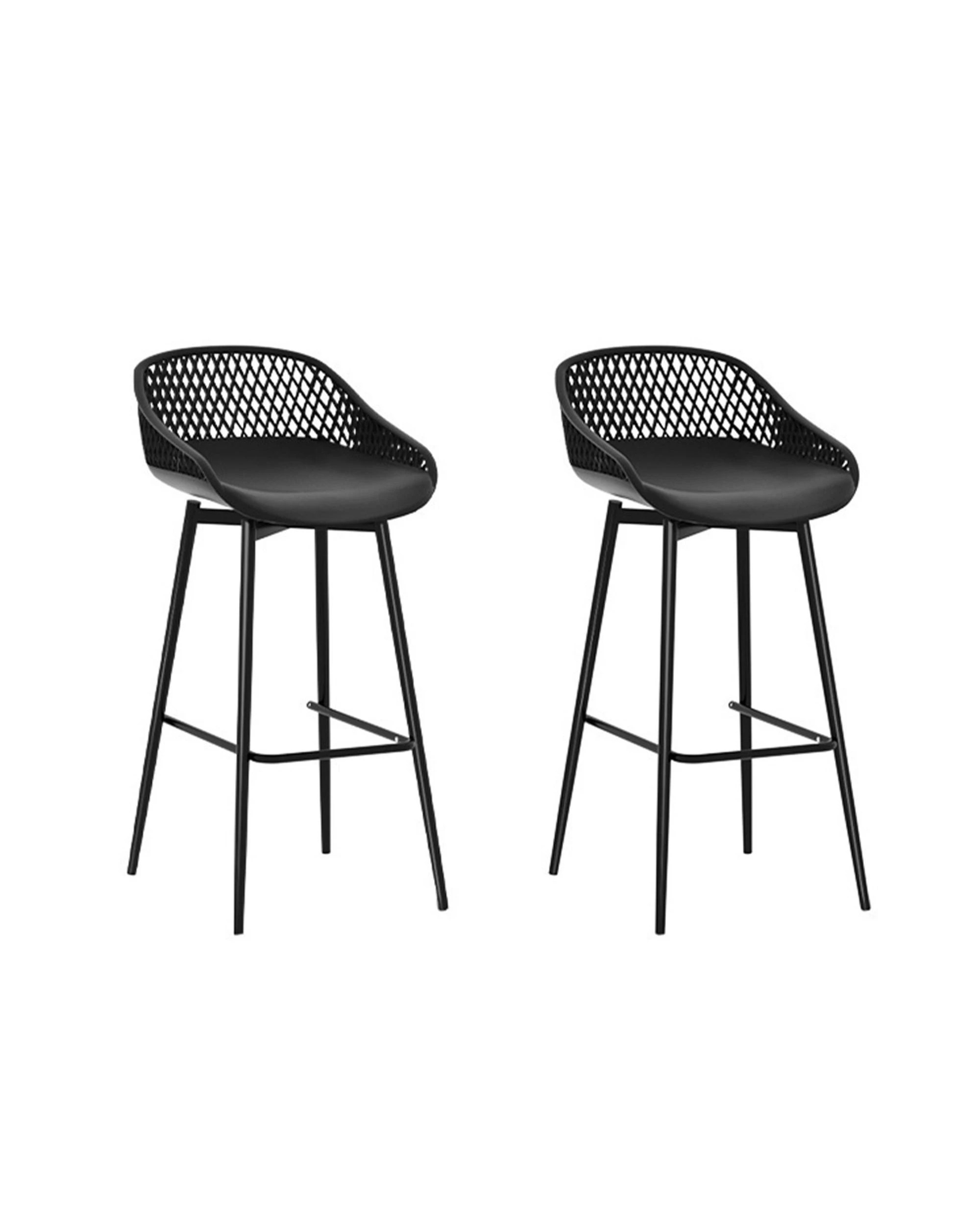 1 Gardeon 2PC Outdoor Bar Stools Plastic Metal Dining Chair Patio Furniture - Black, 1 of 7