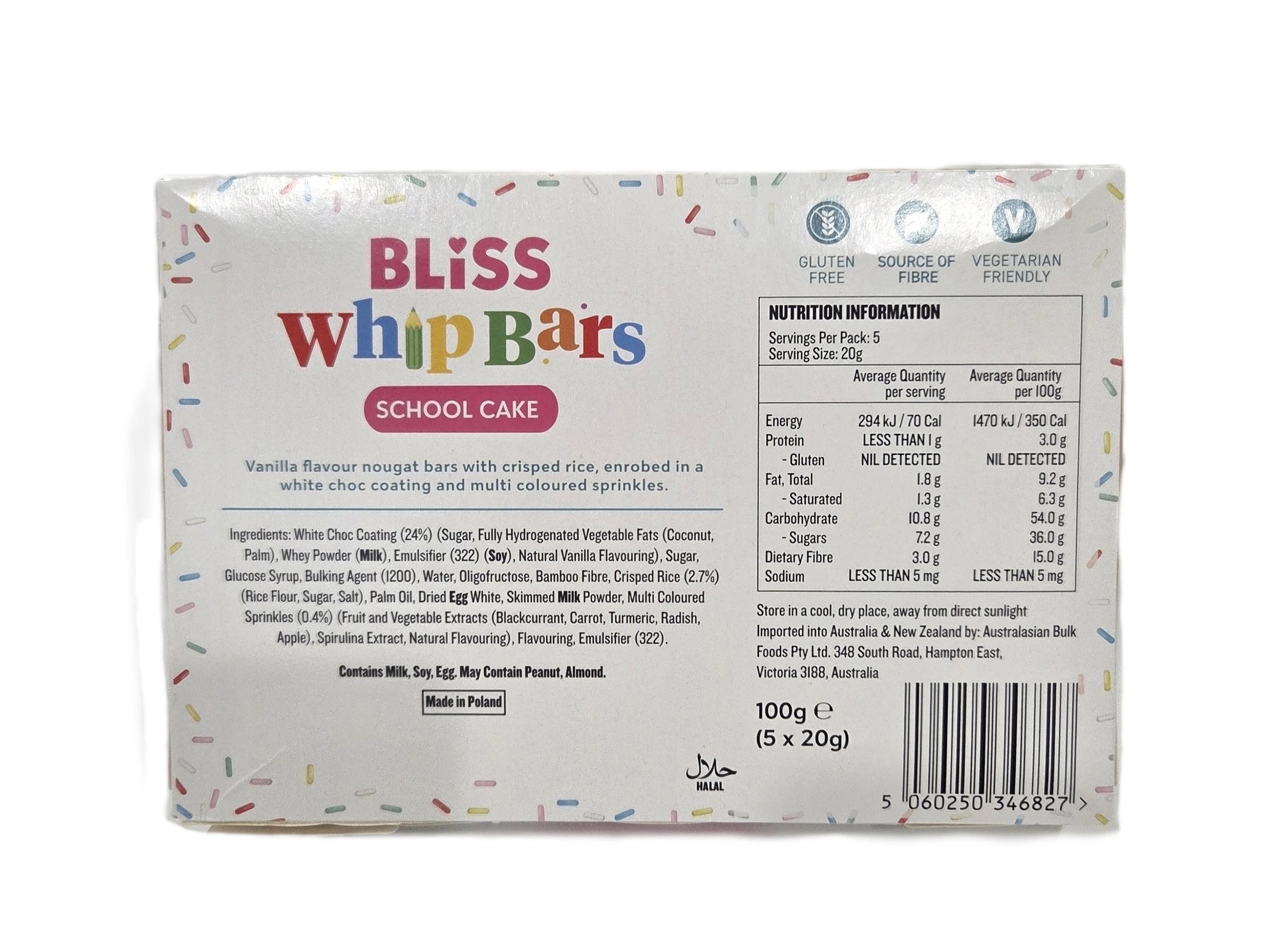 2 5 Pack Bliss Whip Bars 100g - School Cake, 2 of 2
