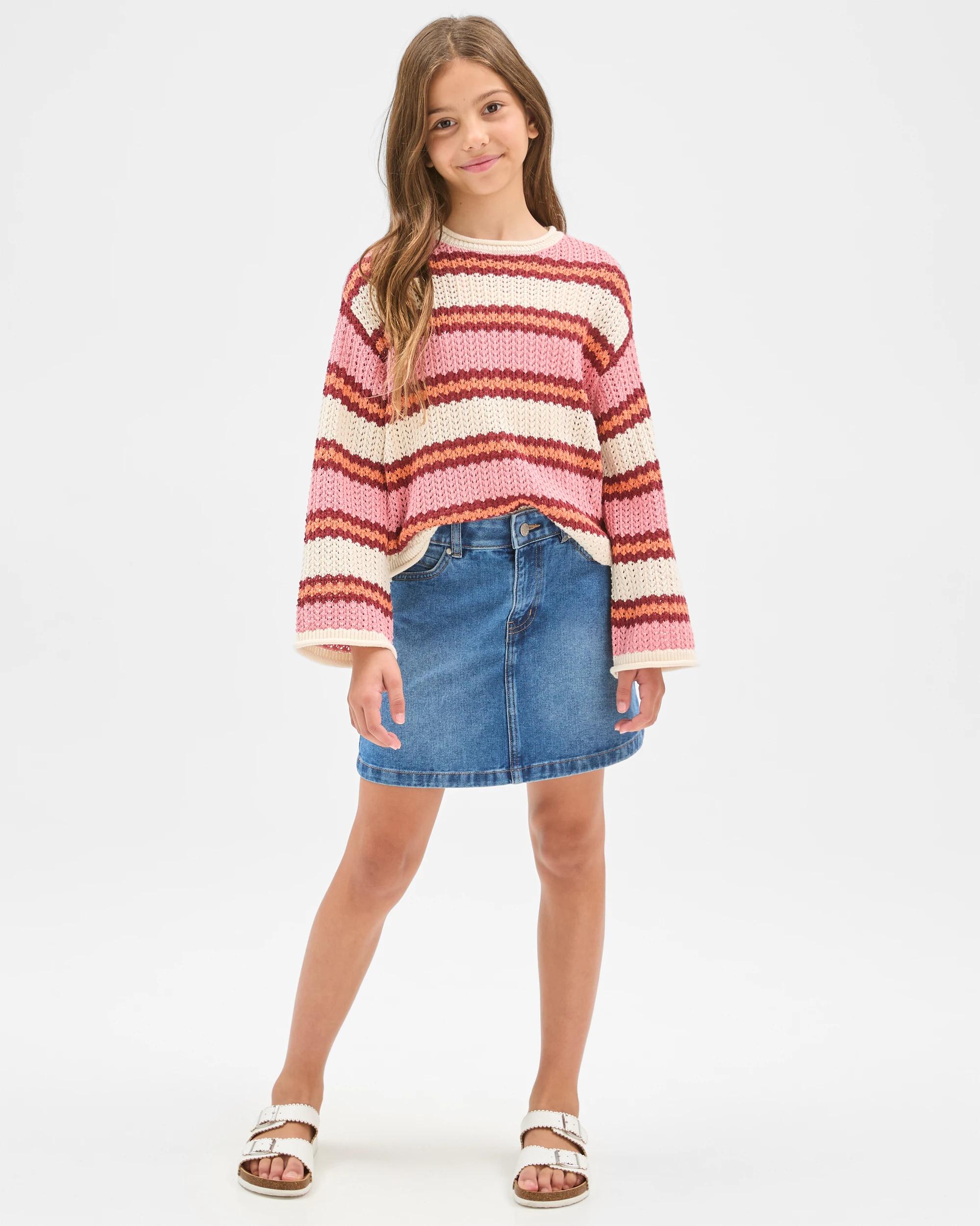 1 Target Kids Australian Cotton Crochet Knit Jumper STRIPE PINK, 1 of 6