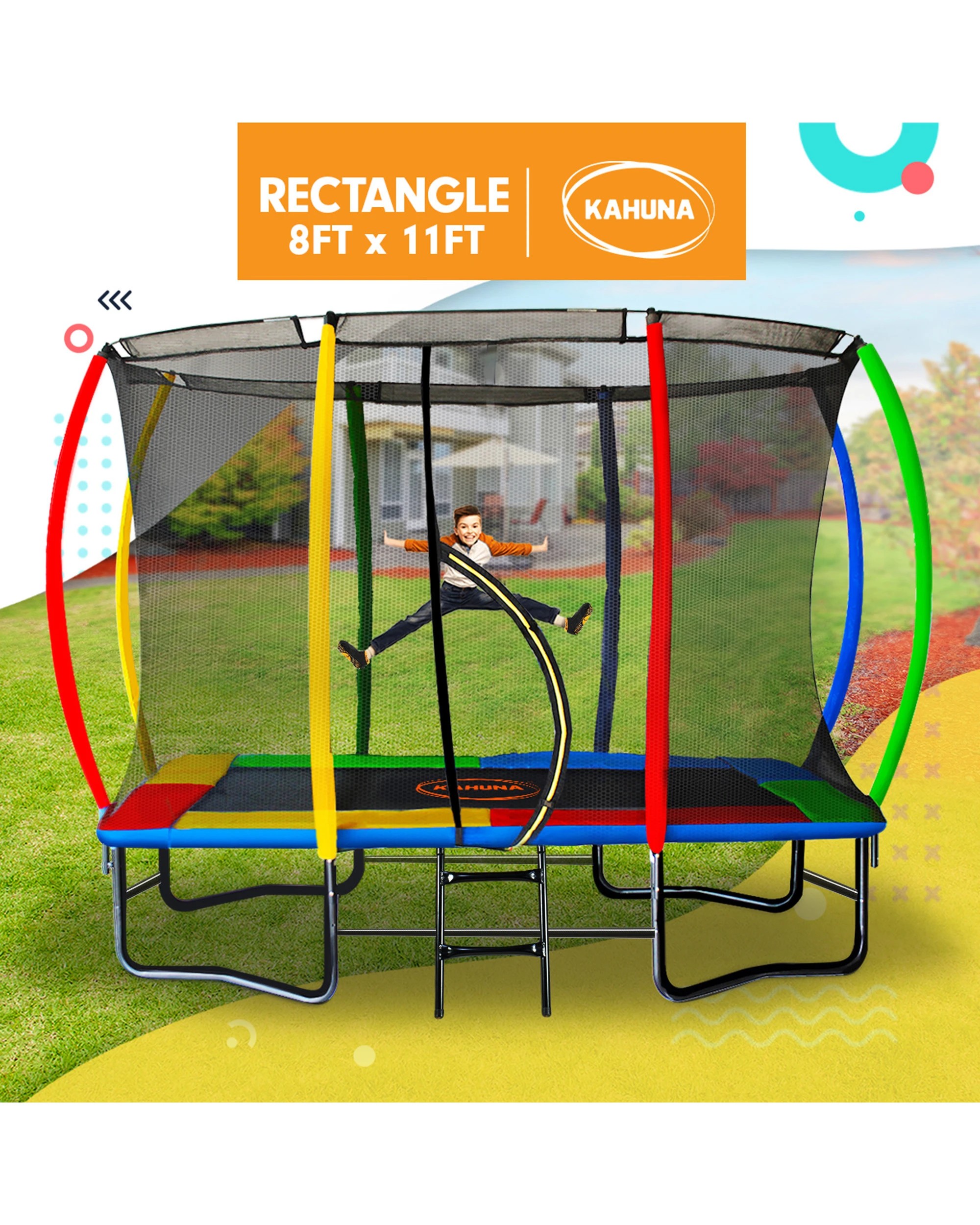 2 Kahuna 8 ft x 11 ft Rectangular Trampoline Rainbow Outdoor, 2 of 10