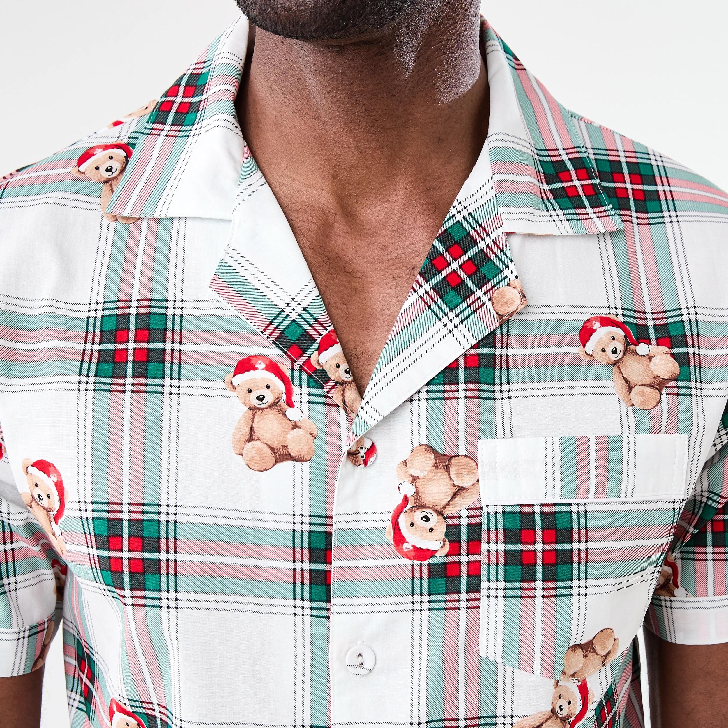 5 Christmas Short Sleeve Button Through Woven Family Matching Pyjama Set BEAR CHECK OFF WHITE, 5 of 8