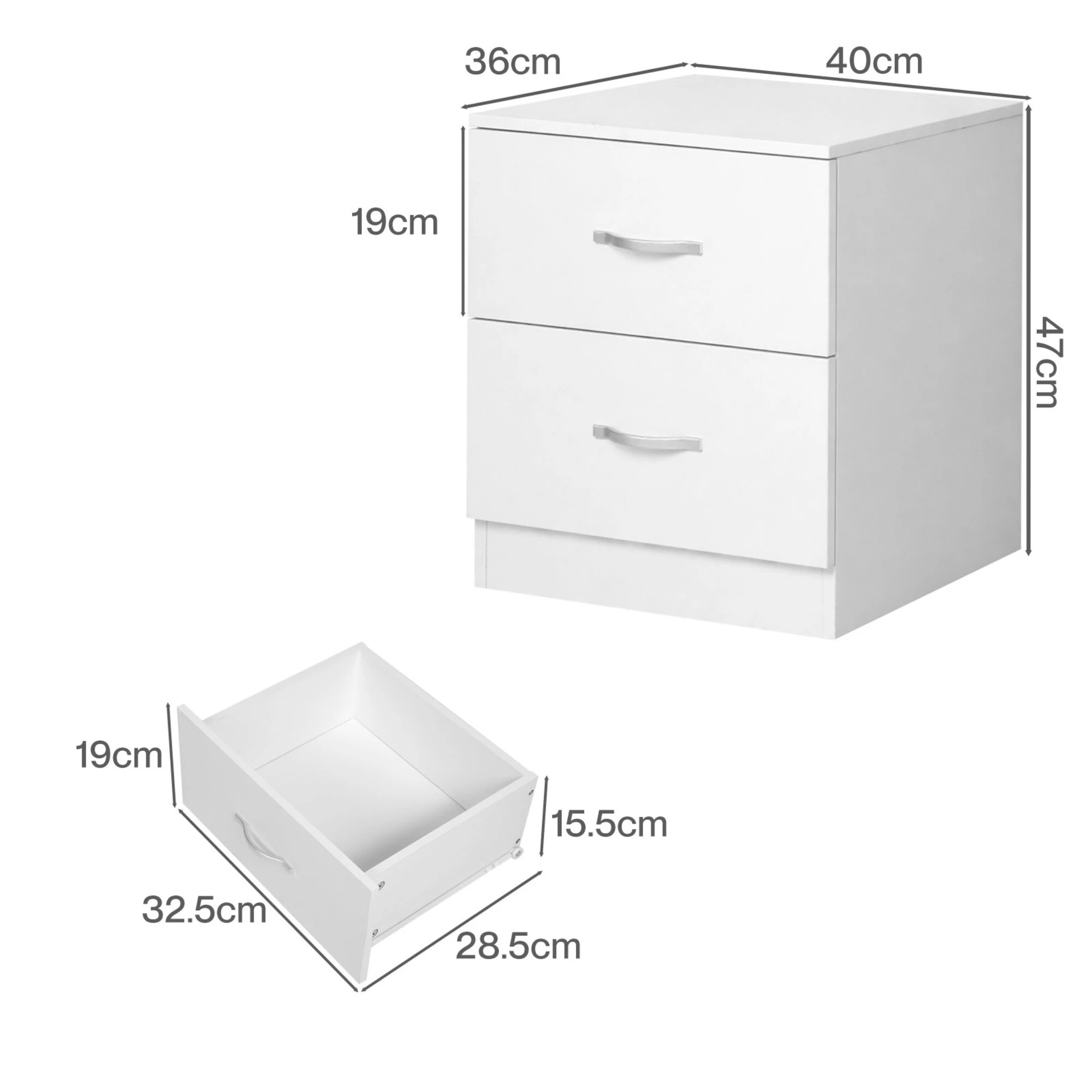 3 Levede Bedside Table 2 Drawers Storage Nightstand Bedroom - White, 3 of 9