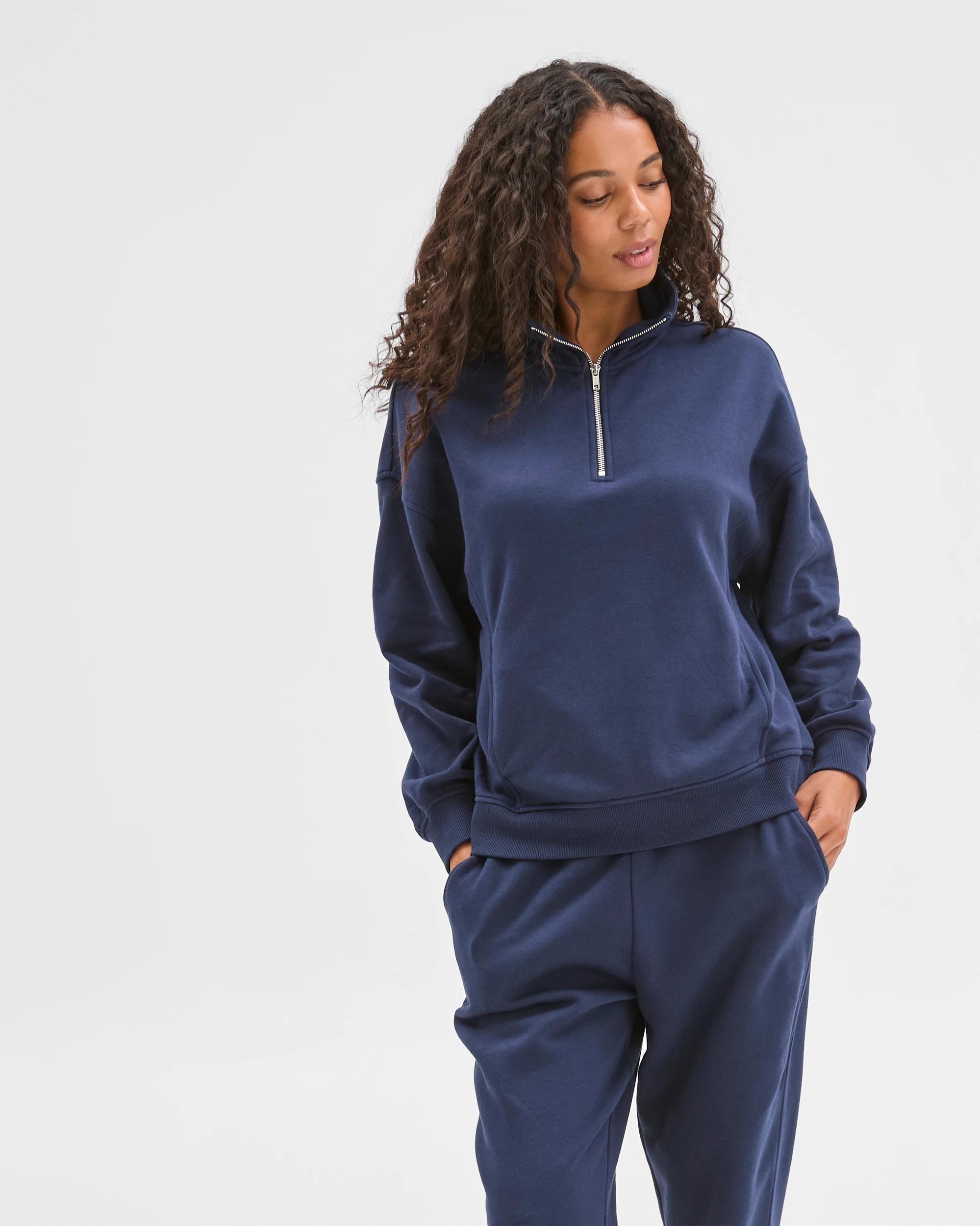 1 Target Woman Australian Cotton Blend 1/4 Zip Fleece Jumper NAVY, 1 of 6