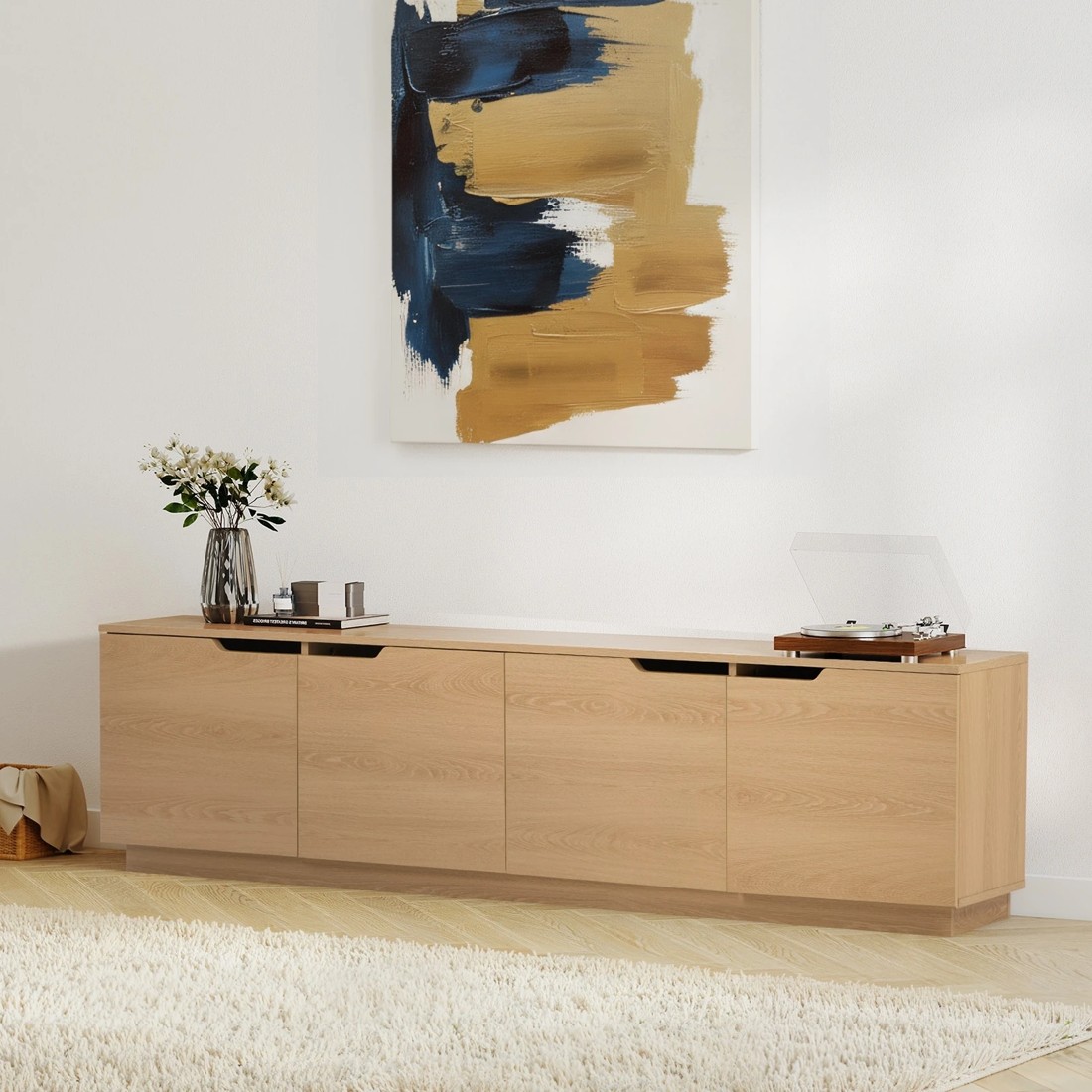 3 Oikiture TV Cabinet Wooden Entertainment Unit 180cm - Natural, 3 of 10