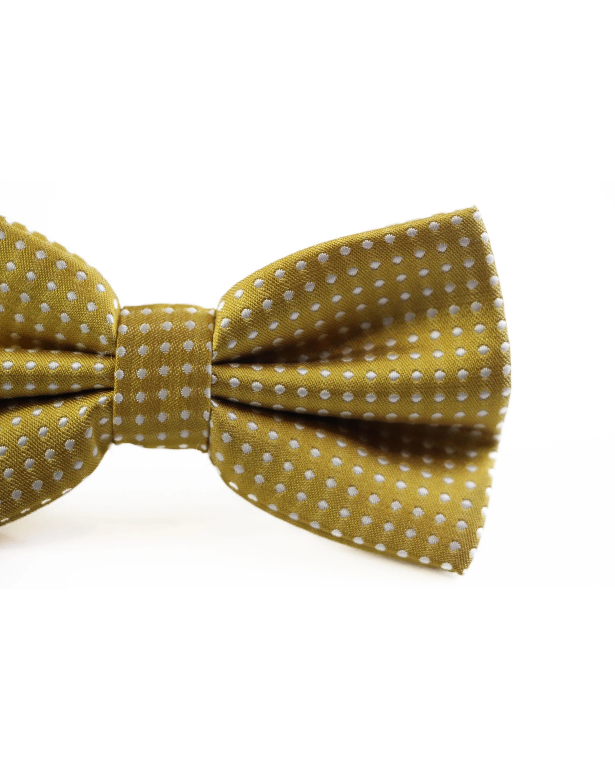2 Zasel Mens Mustard Yellow Plain Coloured Bow Tie With White Polka Dots, 2 of 2