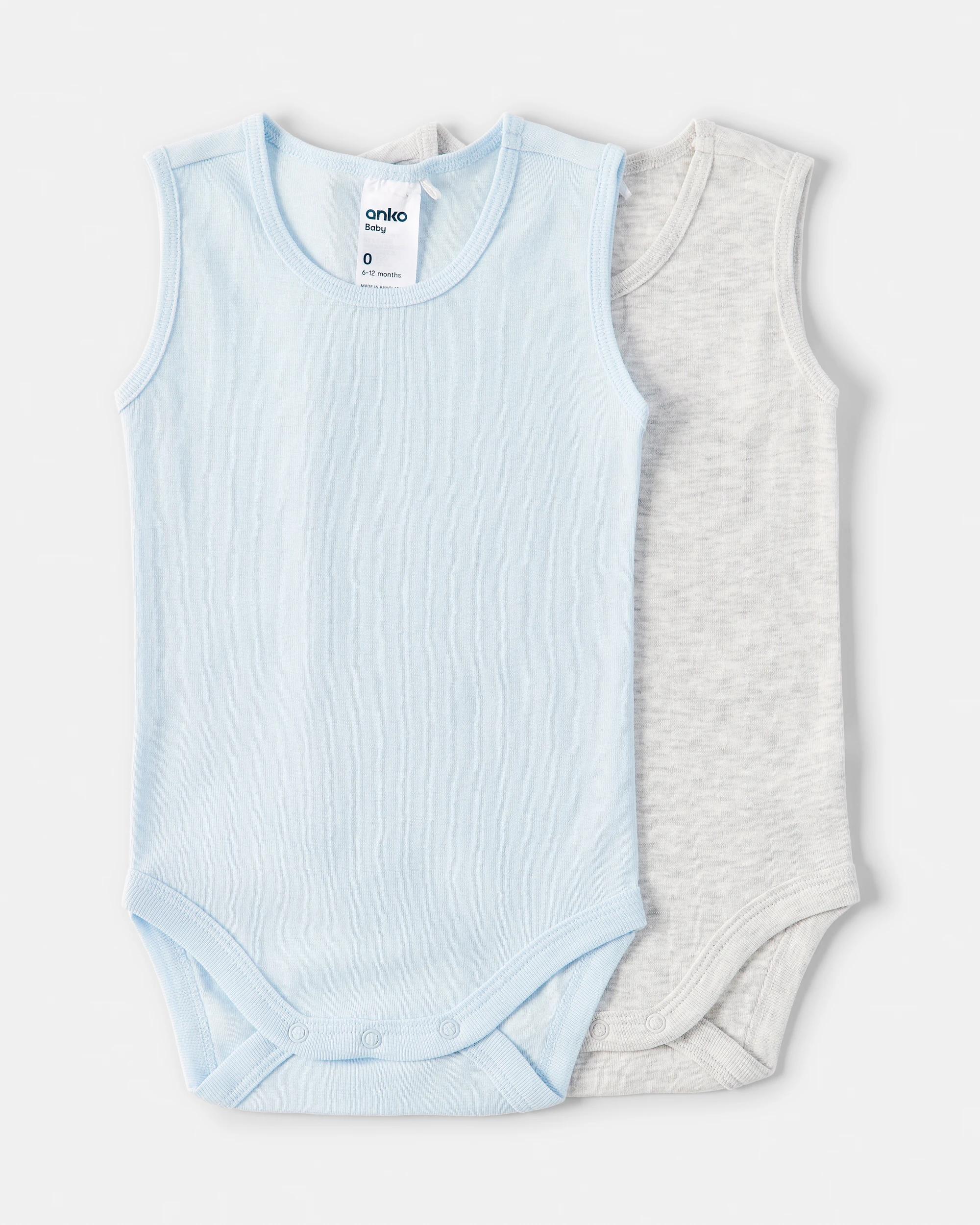 1 2 Pack Cotton Sleeveless Bodysuits Blu Pck, 1 of 6