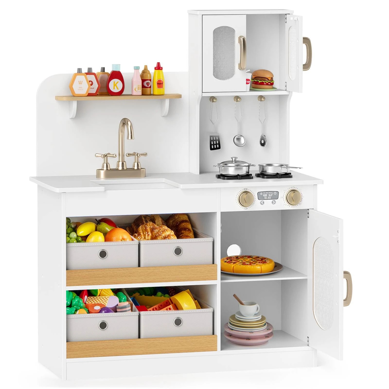 1 Costway Mini Pretend Play Kitchen Kitchen Playset w/4 Fabric Drawers - White, 1 of 3