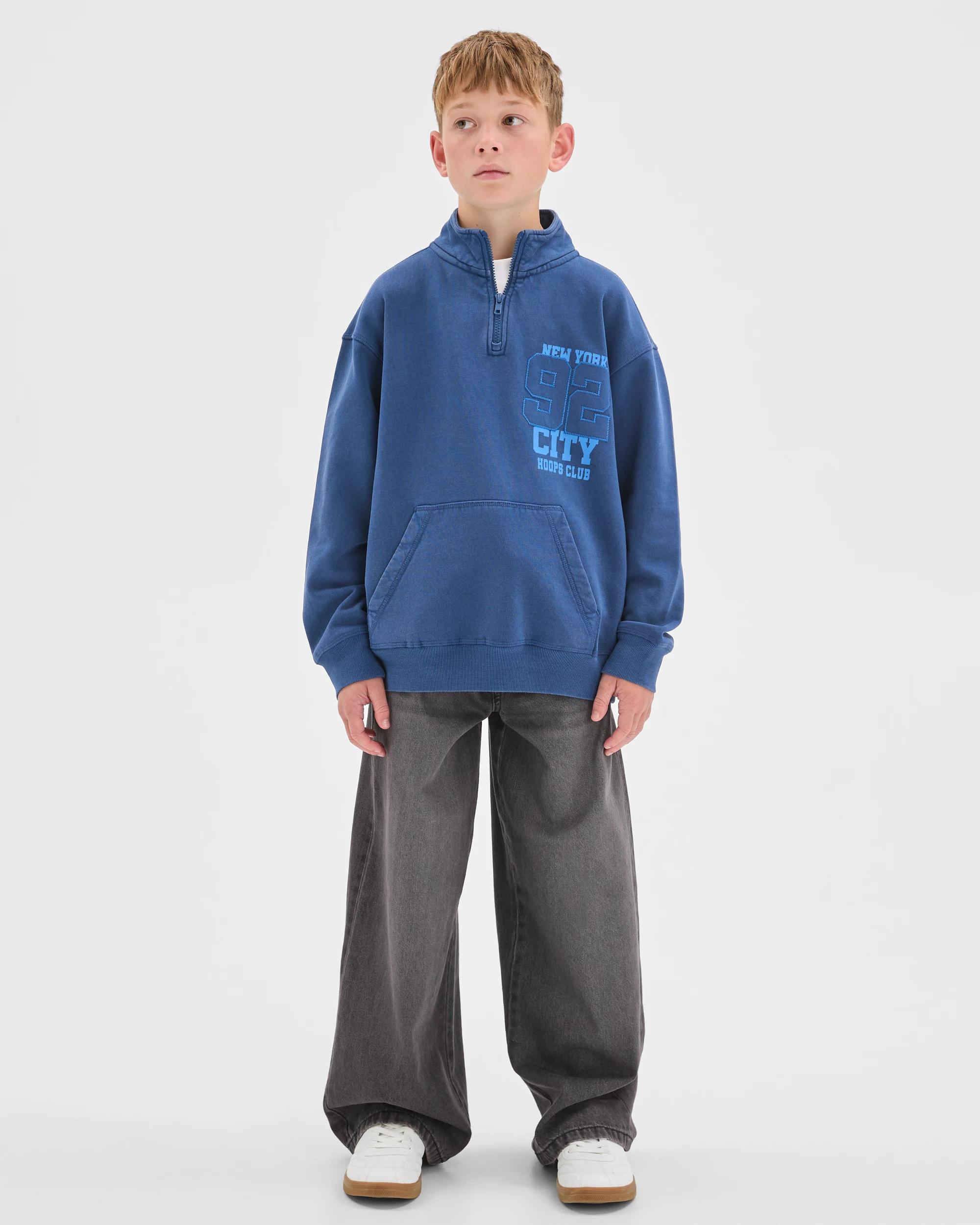 2 Target Kids Australian Cotton Blend Quarter Zip Washed Jumper BLUE, 2 of 6