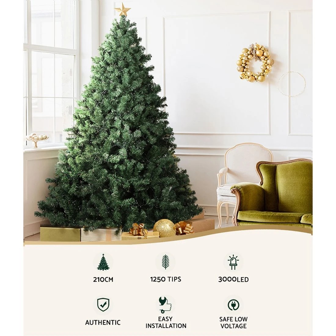 2 Jingle Jollys Christmas Tree 2.1M Xmas Tree Decorations 3000 LEDs 8 - Green, 2 of 8