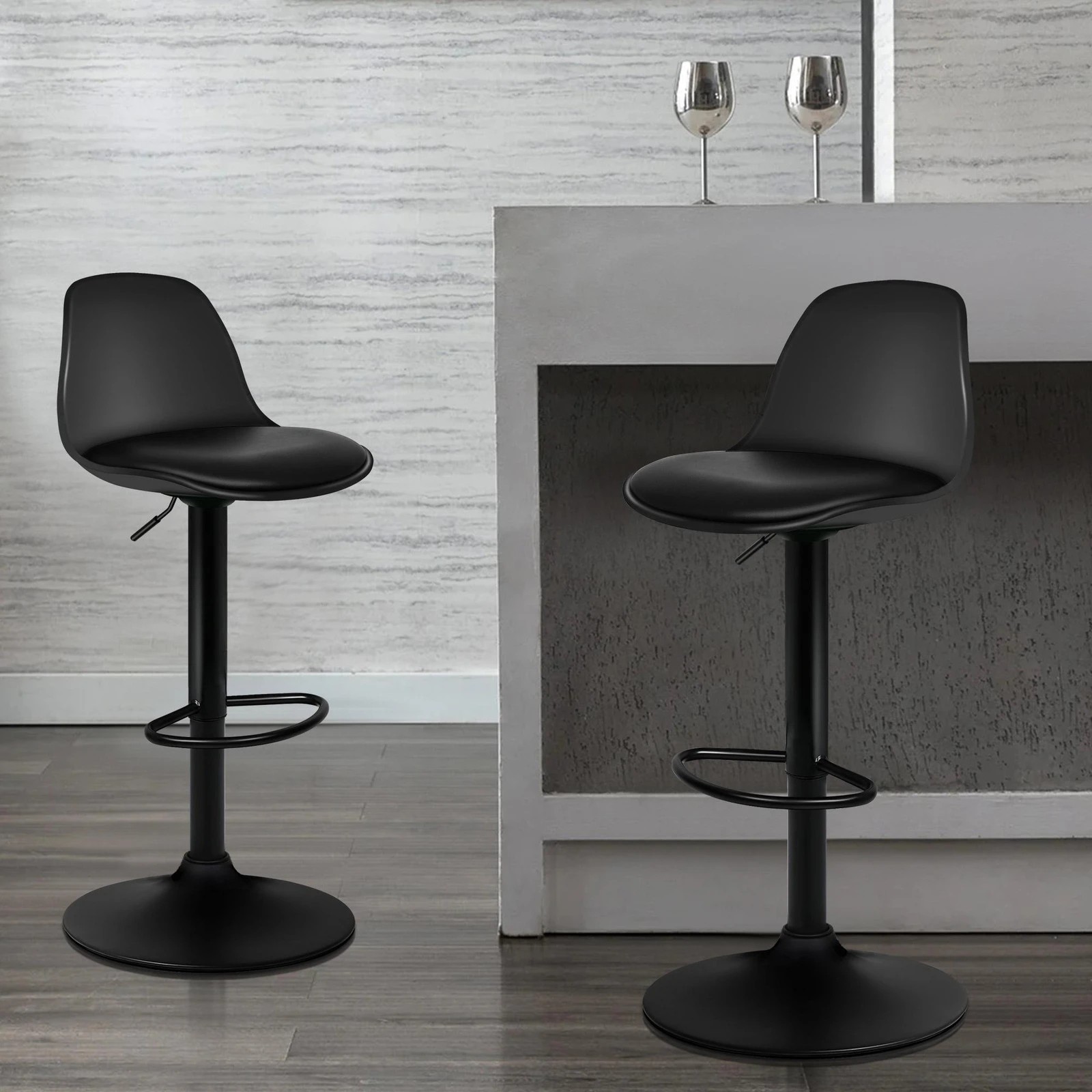 8 Alfordson 2x Bar Stools Kitchen Swivel Chair Leather Gas Lift Philip - Black, 8 of 8