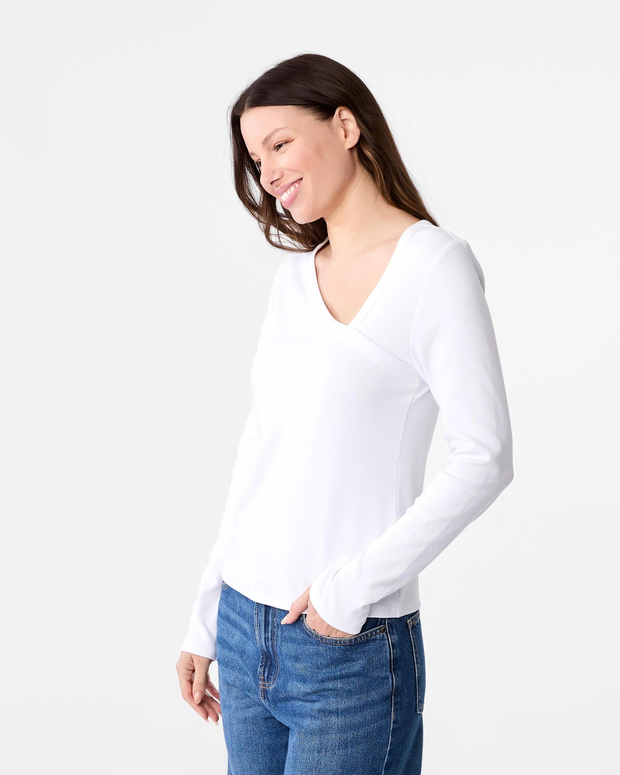 2 Long Sleeve Asymmetric Neck Top White, 2 of 5