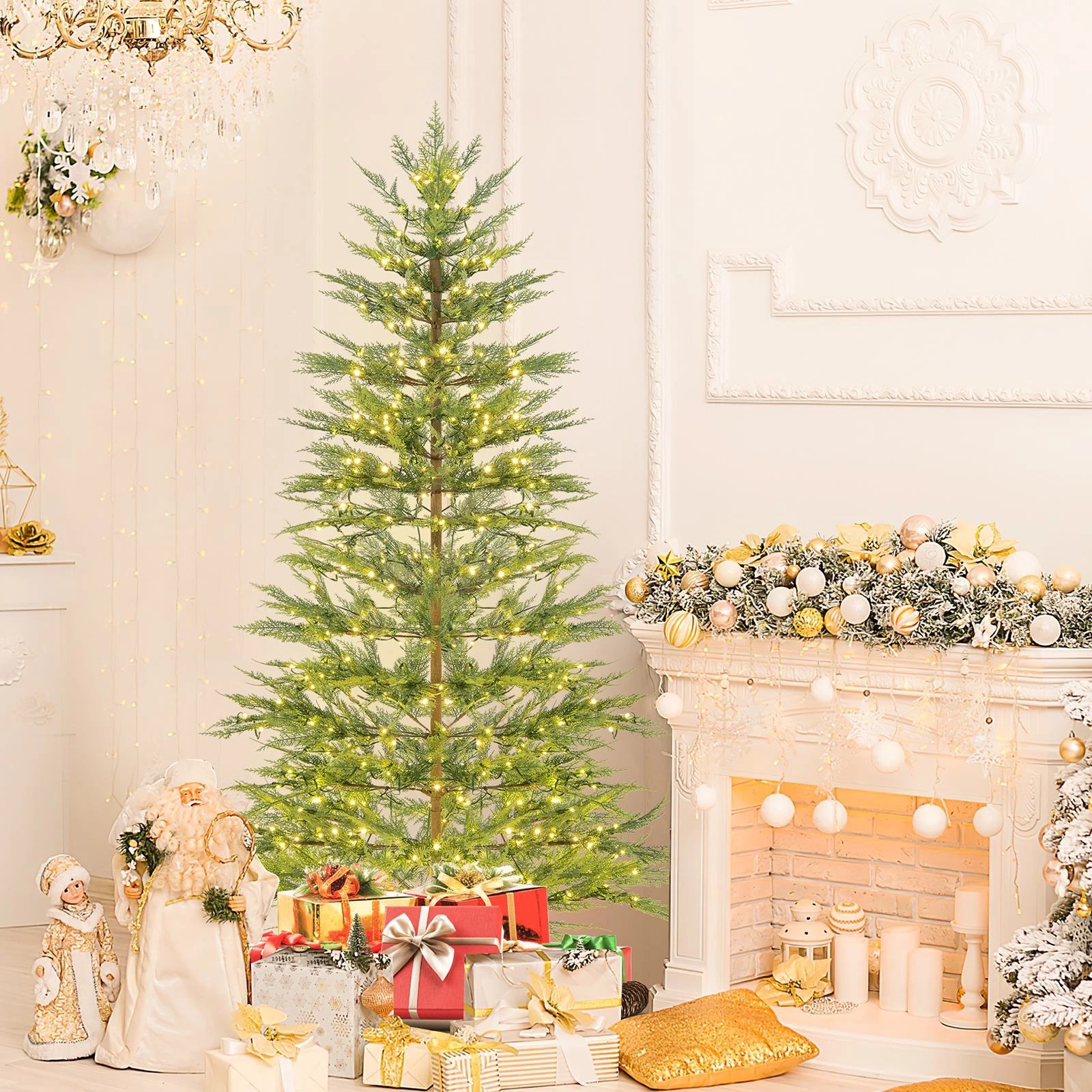 2 Costway 1.95M Pre-Lit Christmas Tree Faux Cypress Leaves w/Auto Timer & 430 LEDs, 2 of 3