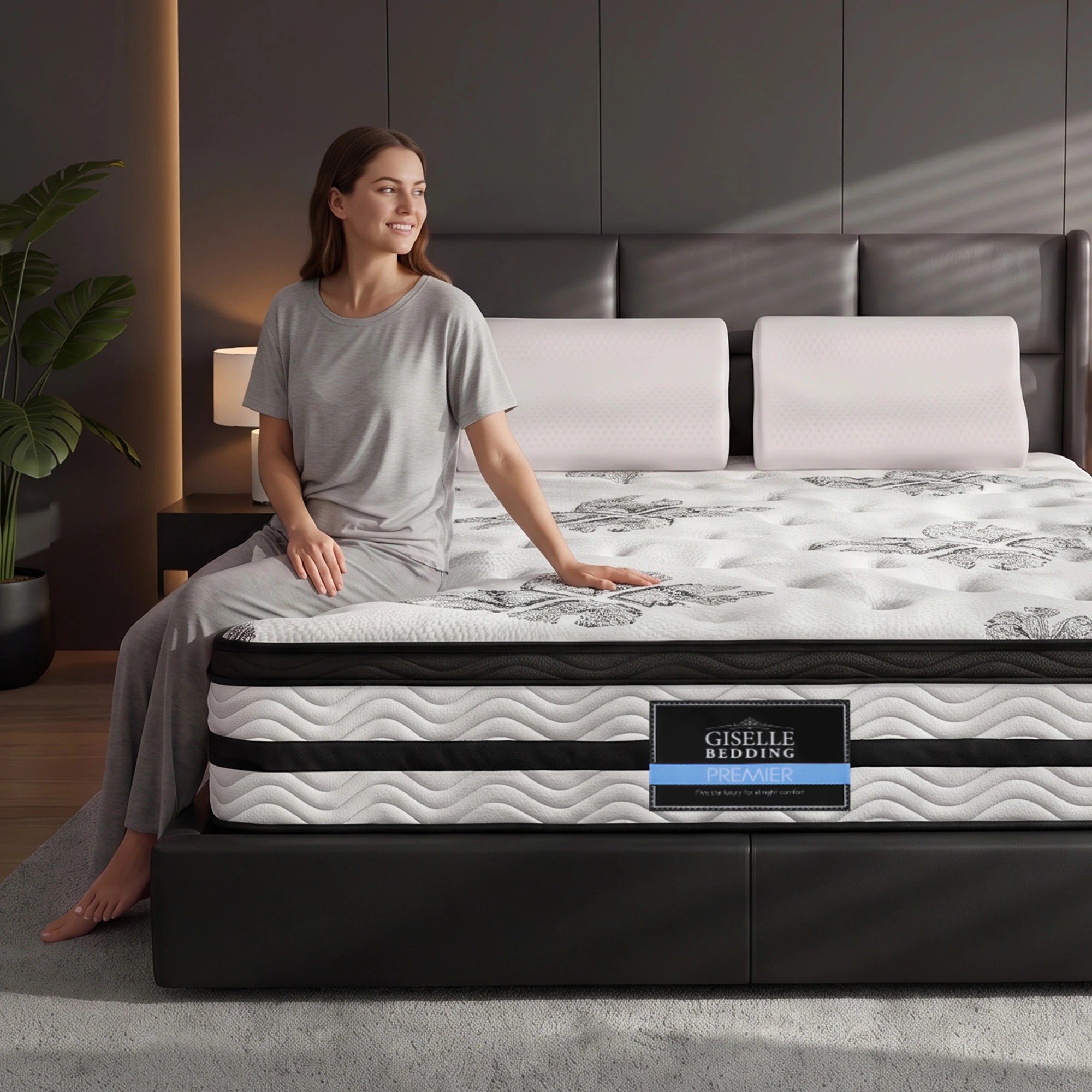 6 Giselle Bedding 34cm 5-Zone Euro Top Pocket Spring Mattress with 2 Latex Contour Pillows - Queen Bed - Multi, 6 of 10