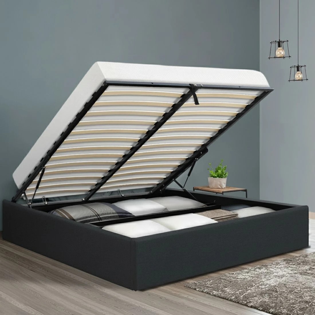 8 Artiss Bed Frame Double Size Gas Lift Base TOKI - Brown, 8 of 8