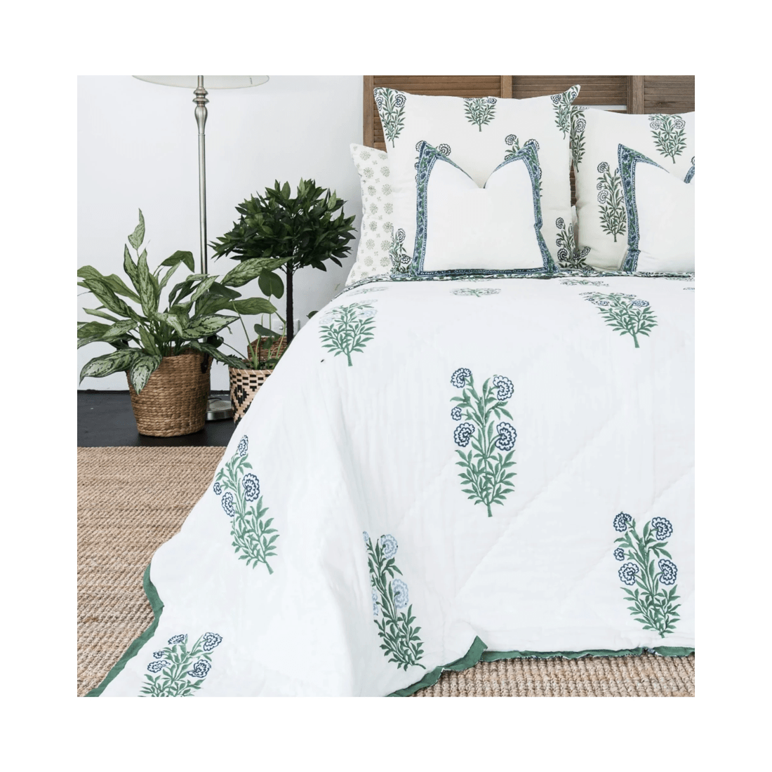 3 Kolka Iris Quilted Euro Sham Set Super Quality Cotton Quilted Front - Green, 3 of 5