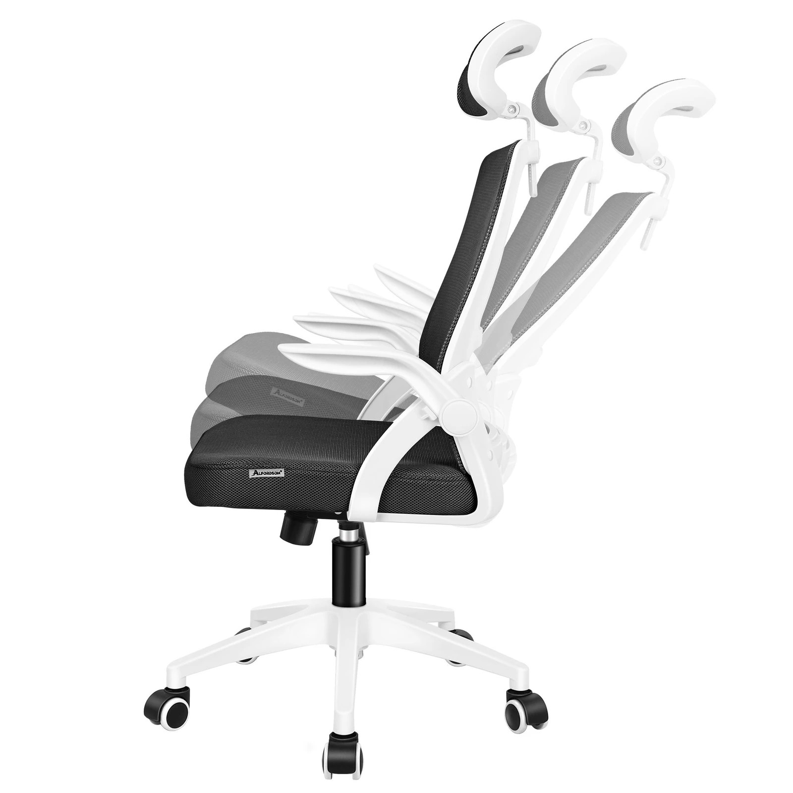 5 Alfordson Mesh Office Chair Executive Tilt Seat Gaming Racing Computer - White Black, 5 of 10