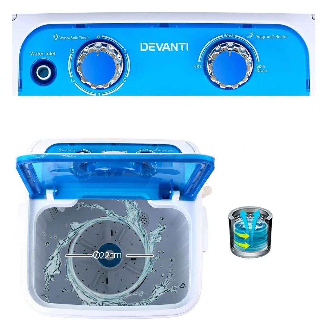 6 Devanti Portable Washing Machine 4.6KG - Blue, 6 of 7