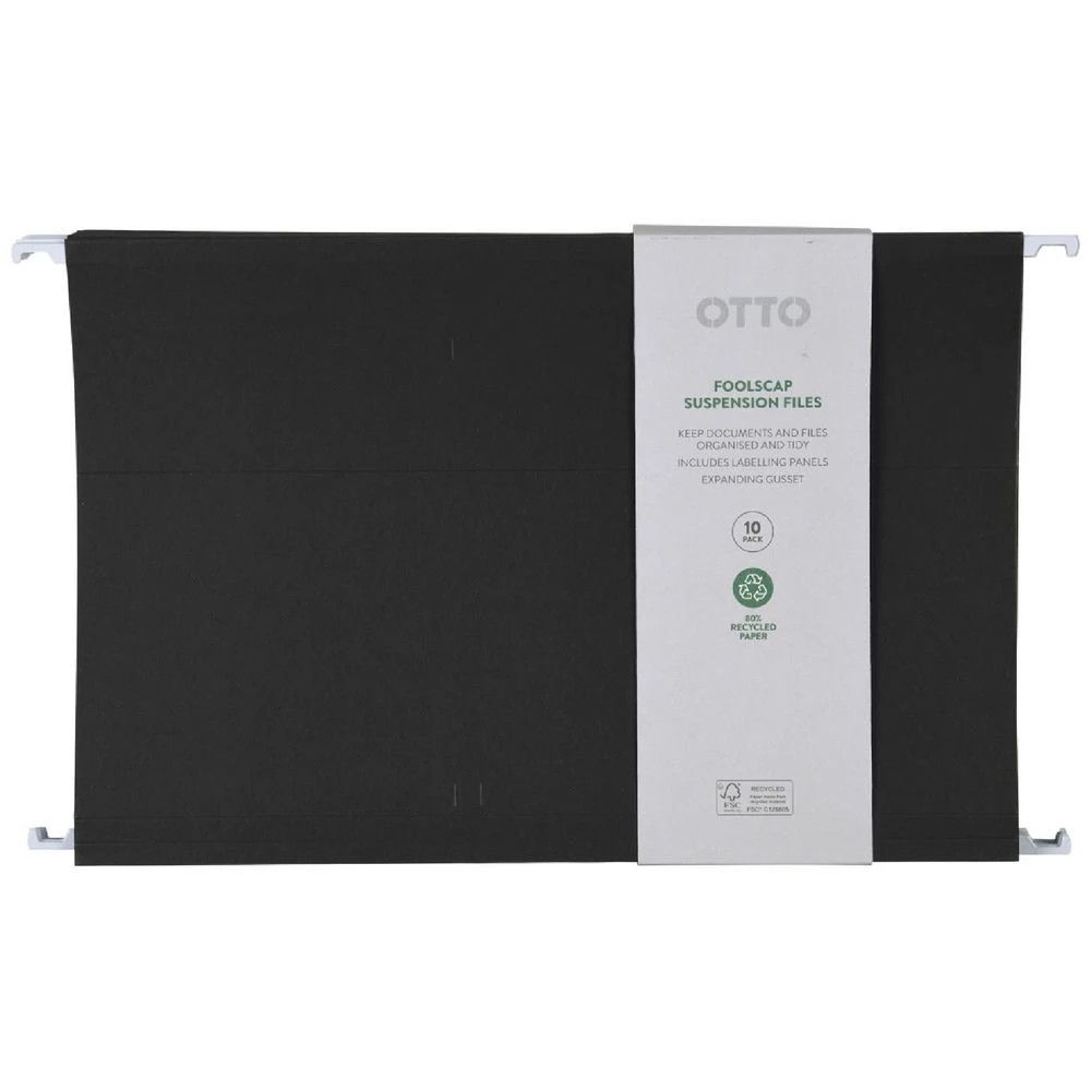 1 Otto Foolscap Suspension Files Black 10 Pack, 1 of 3