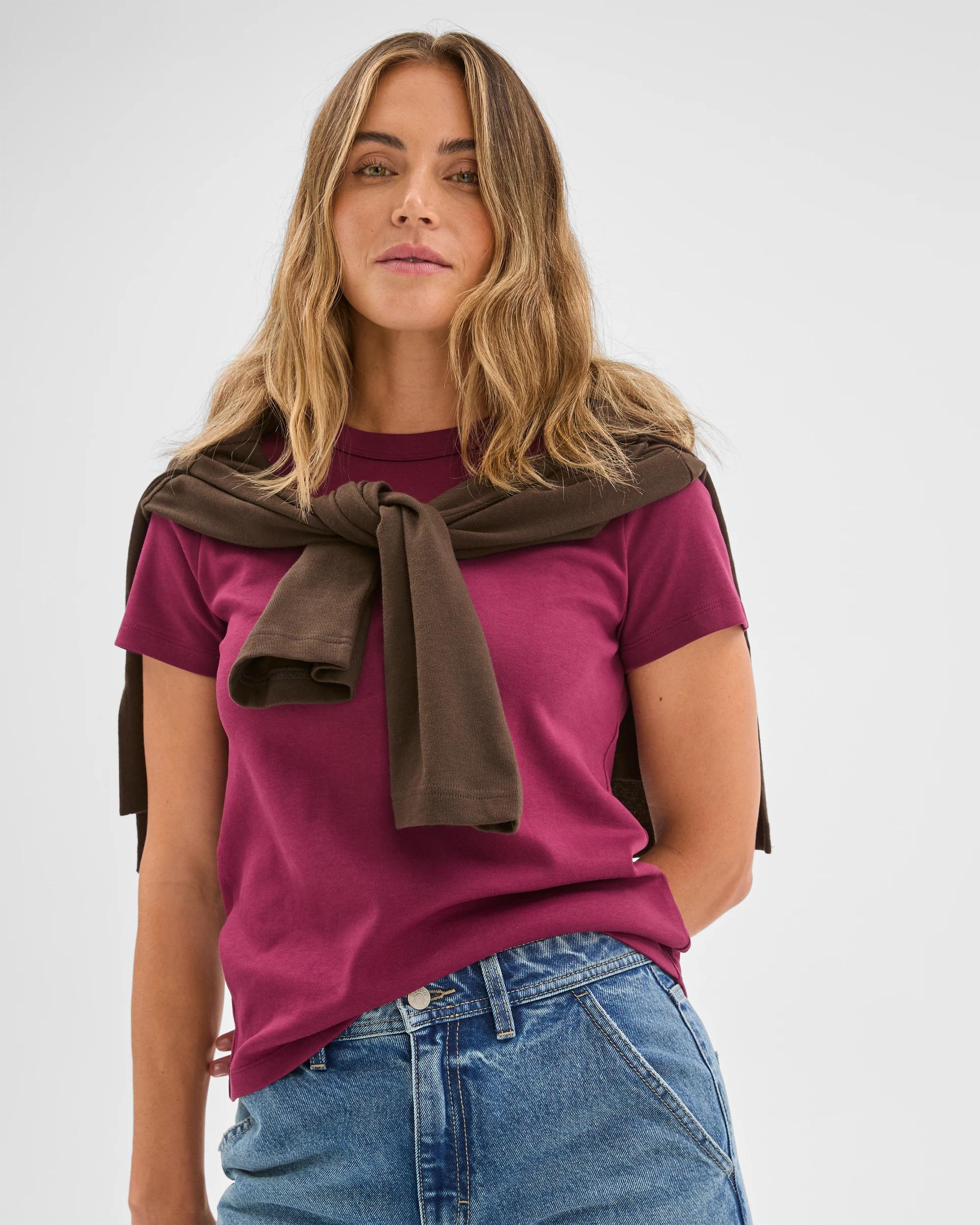1 Target Woman Australian Cotton Interlock Neat T-Shirt BOYSENBERRY, 1 of 7