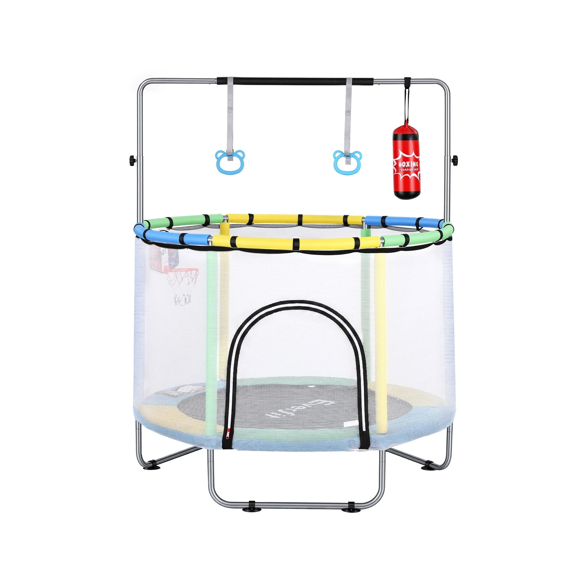 1 Everfit 55inch Trampoline Kids Rebounder with Basketball Set Sandbag Boxing Game Wristband Hand Ring - Multi, 1 of 4