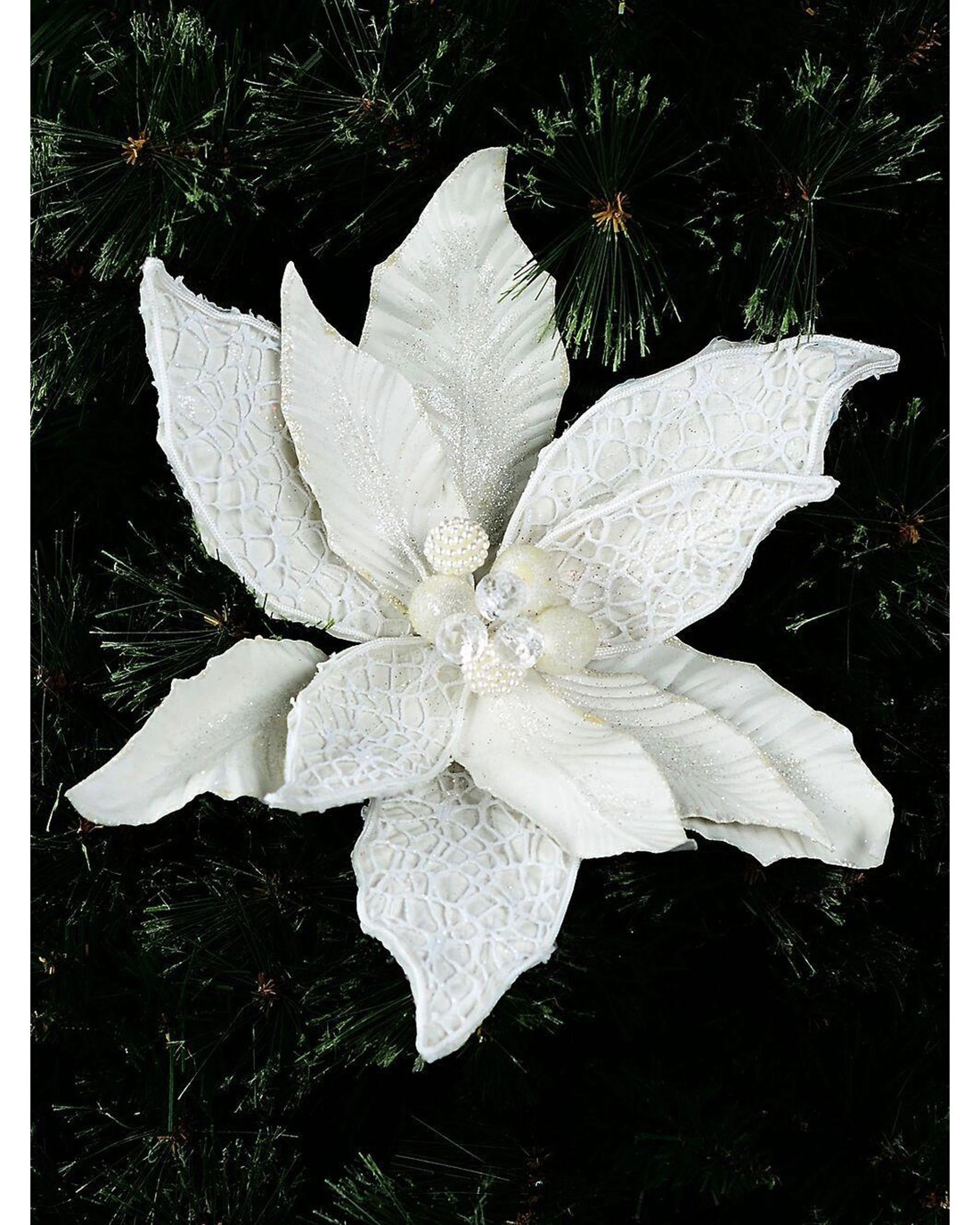 Christmas Warehouse Ivory Web Mesh & Textured Poinsettia Christmas Tree ...