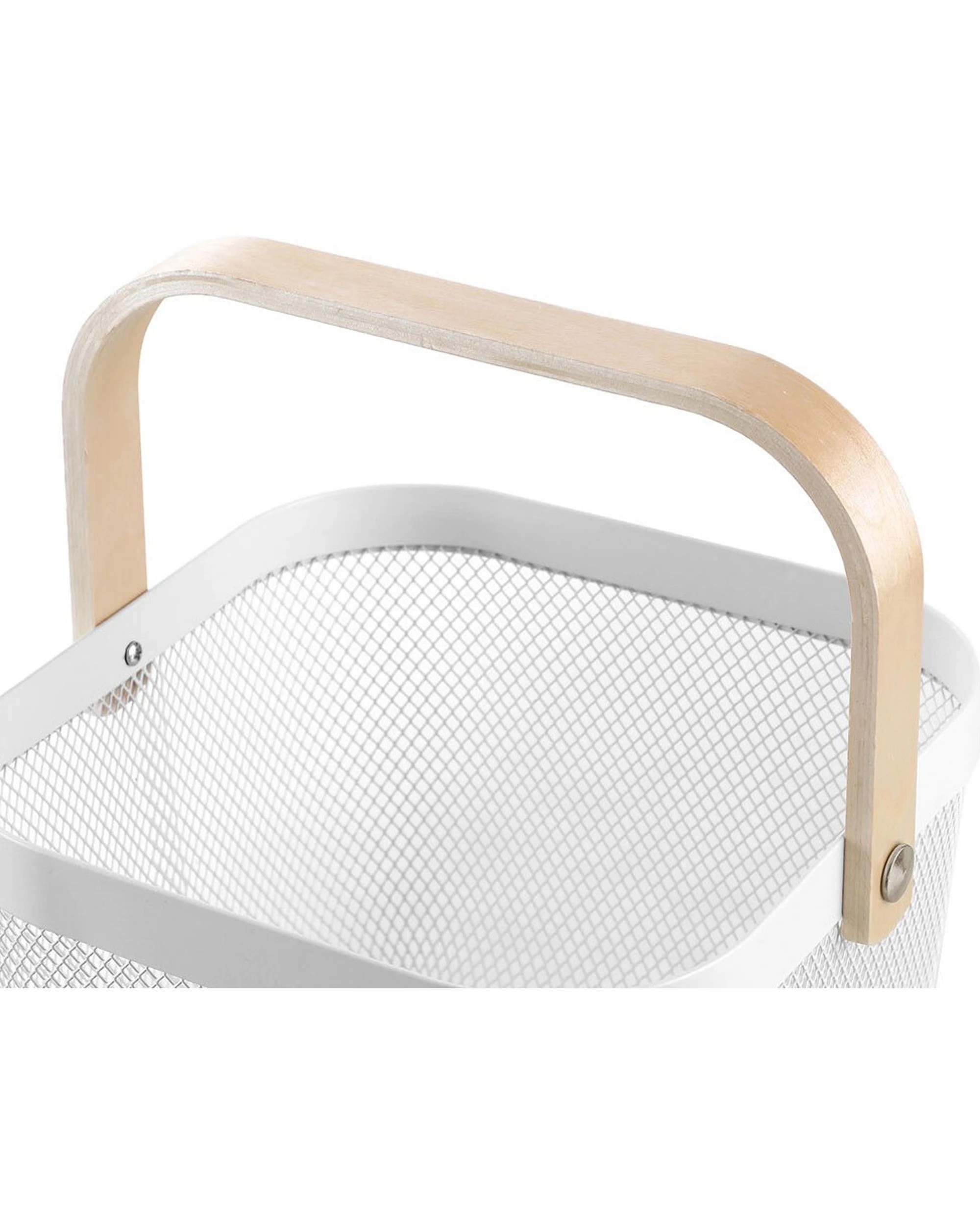 2 Boxsweden 2PK Mesh Storage Basket Birch Wood Handle Durable 25x25x17cm - White, 2 of 5